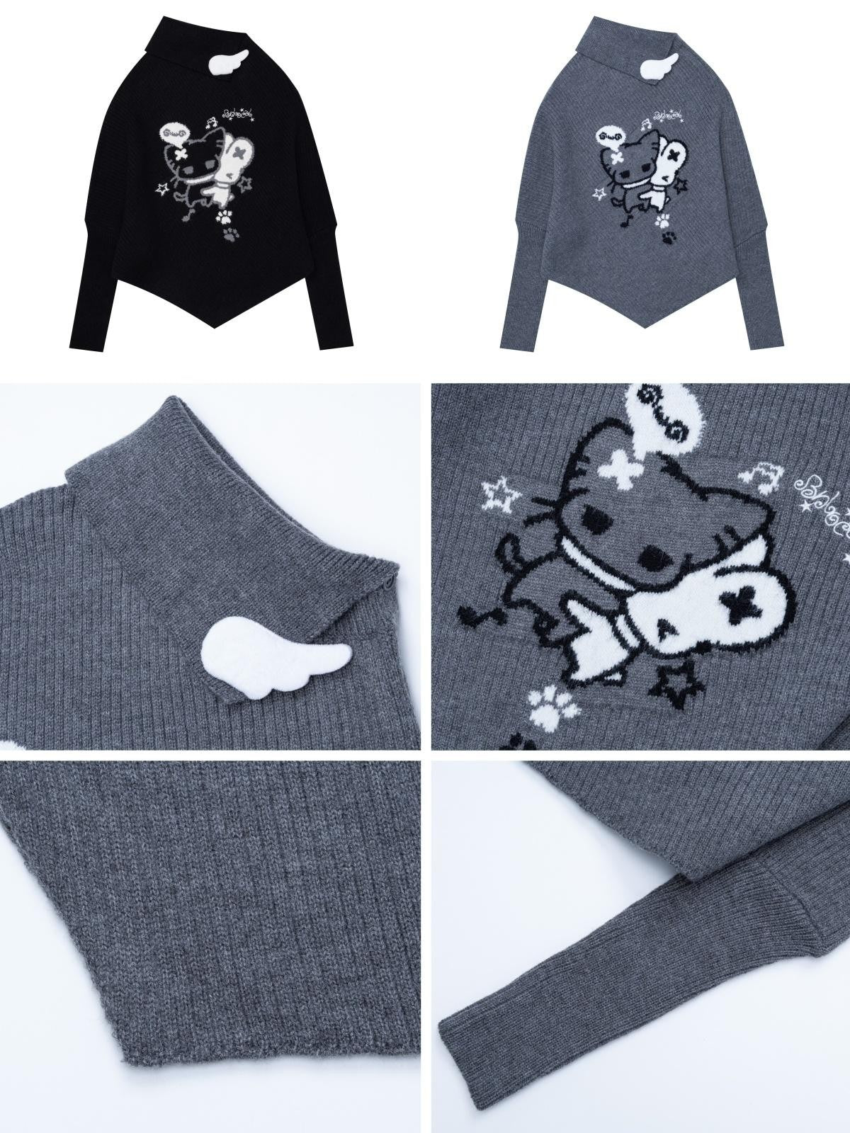 CRAZYGIRL Cartoon Mouse High Neck Loose Knit Pullover Women&