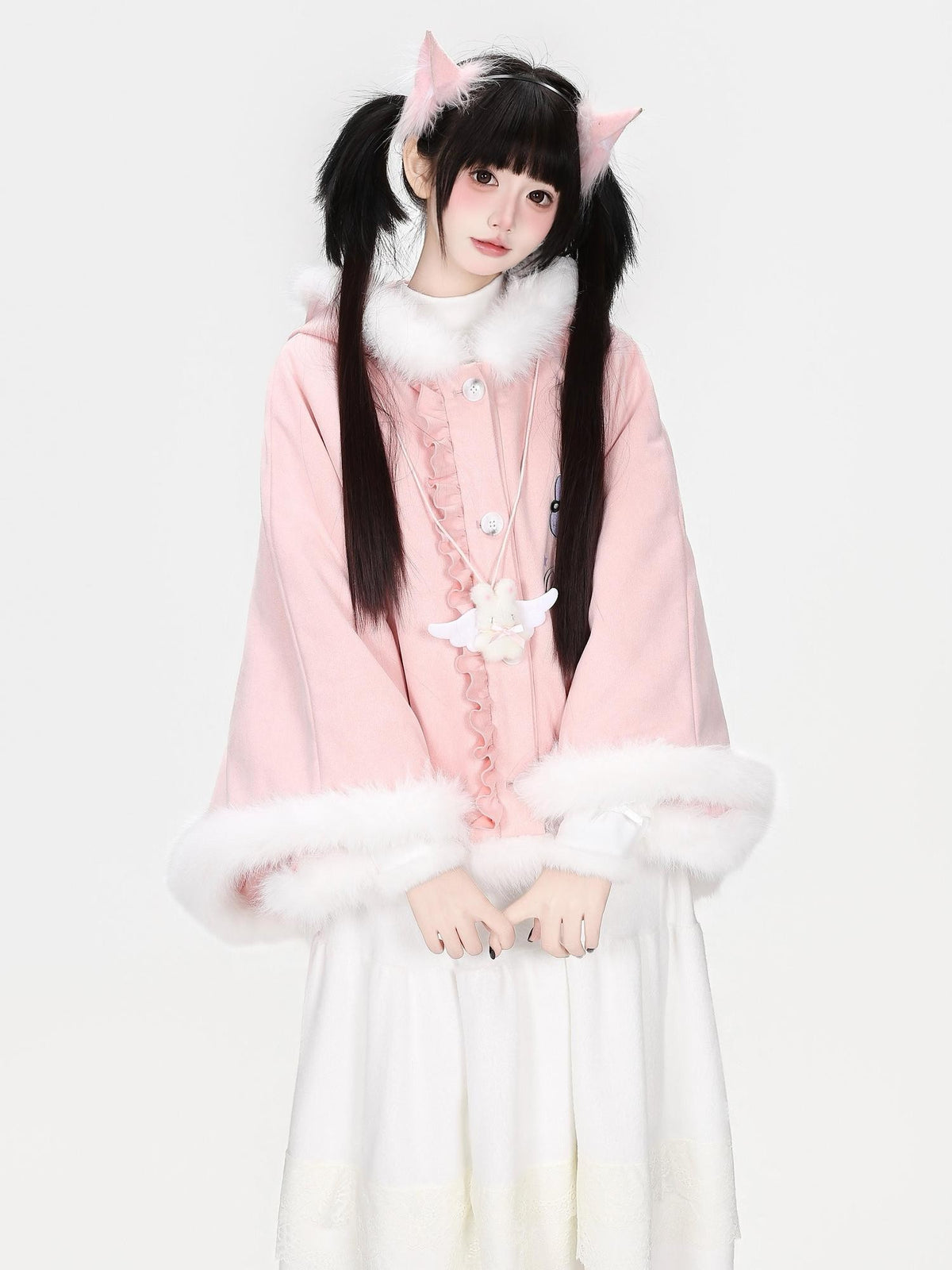 CRAZYGIRL Cat Ear Hooded Fuzzy Trim Padded Women&