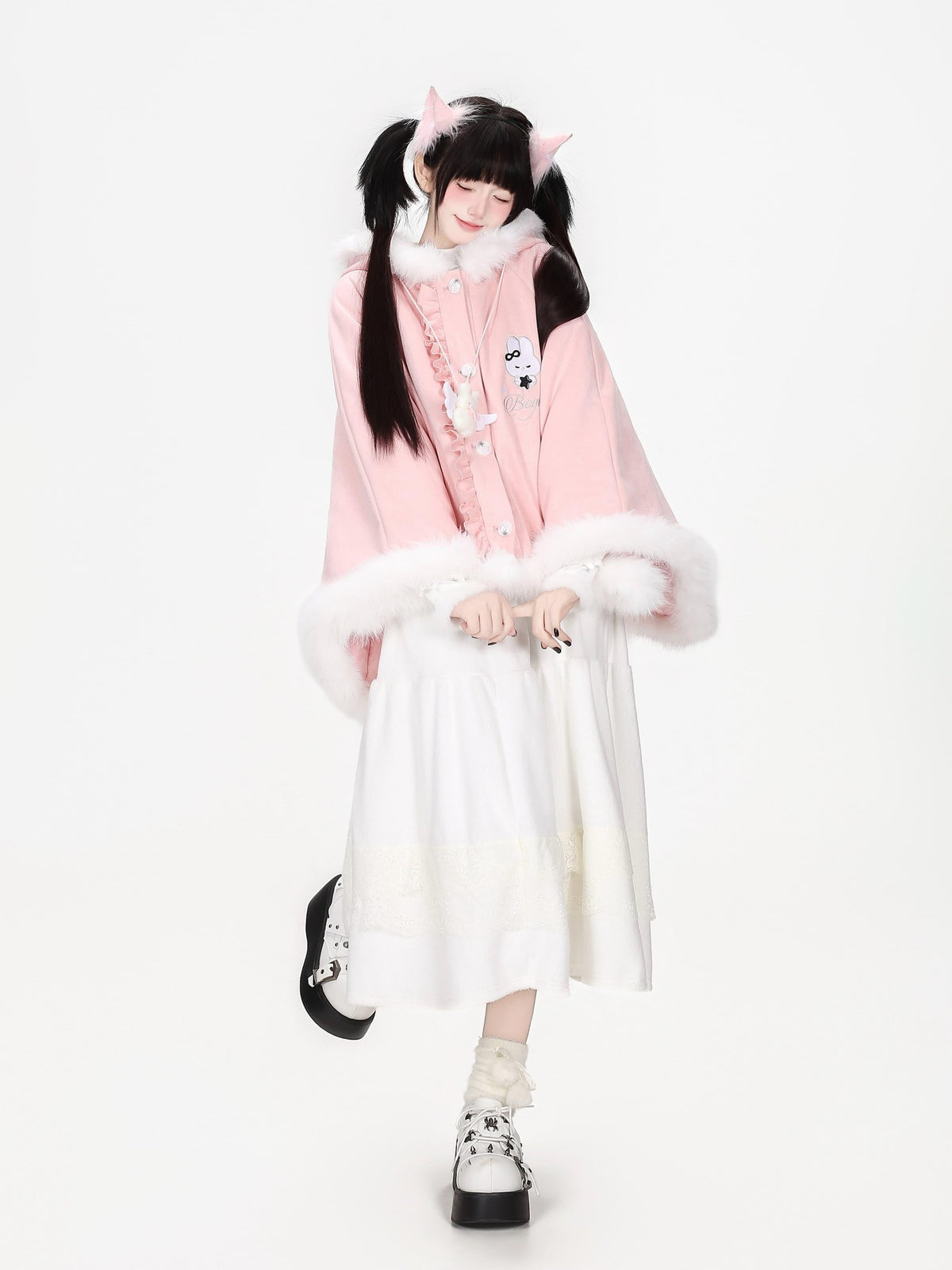 CRAZYGIRL Cat Ear Hooded Fuzzy Trim Padded Women&
