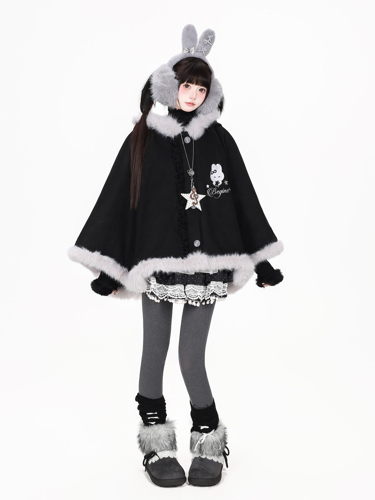 CRAZYGIRL Cat Ear Hooded Fuzzy Trim Padded Women&