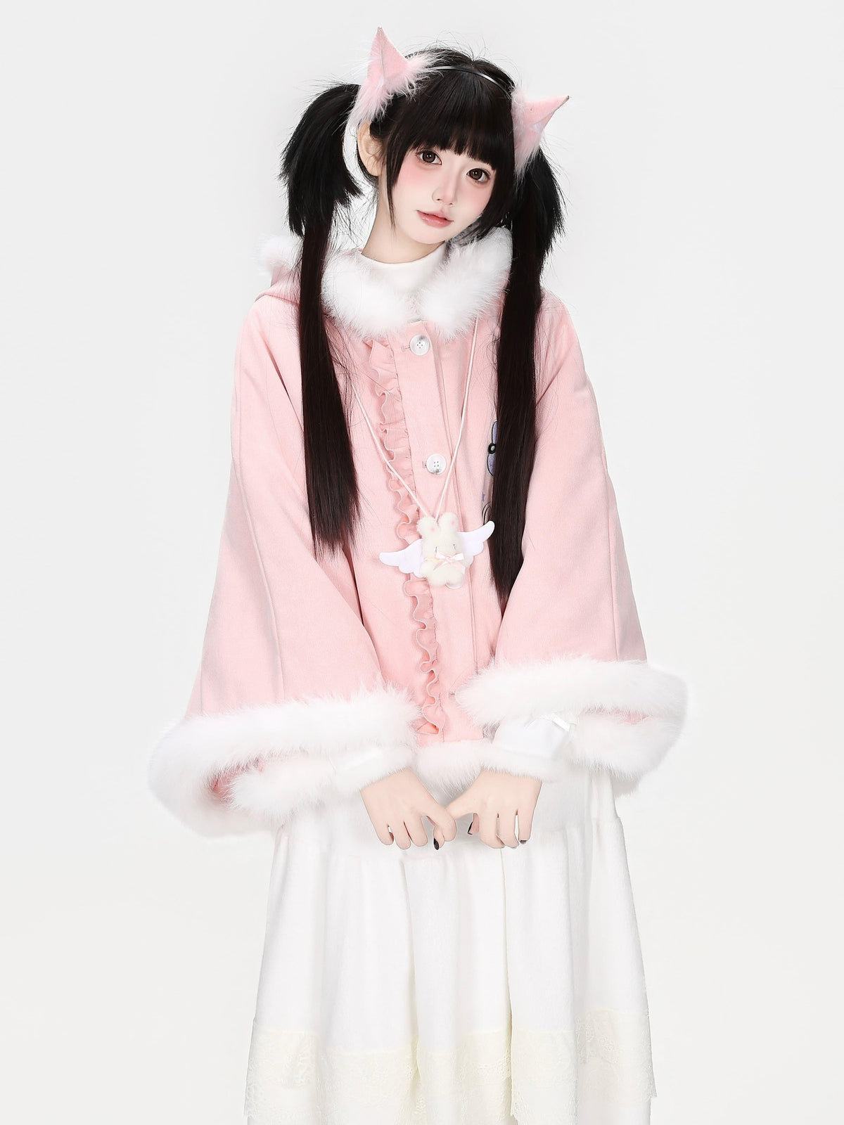 CRAZYGIRL Cat Ear Hooded Fuzzy Trim Padded Women&