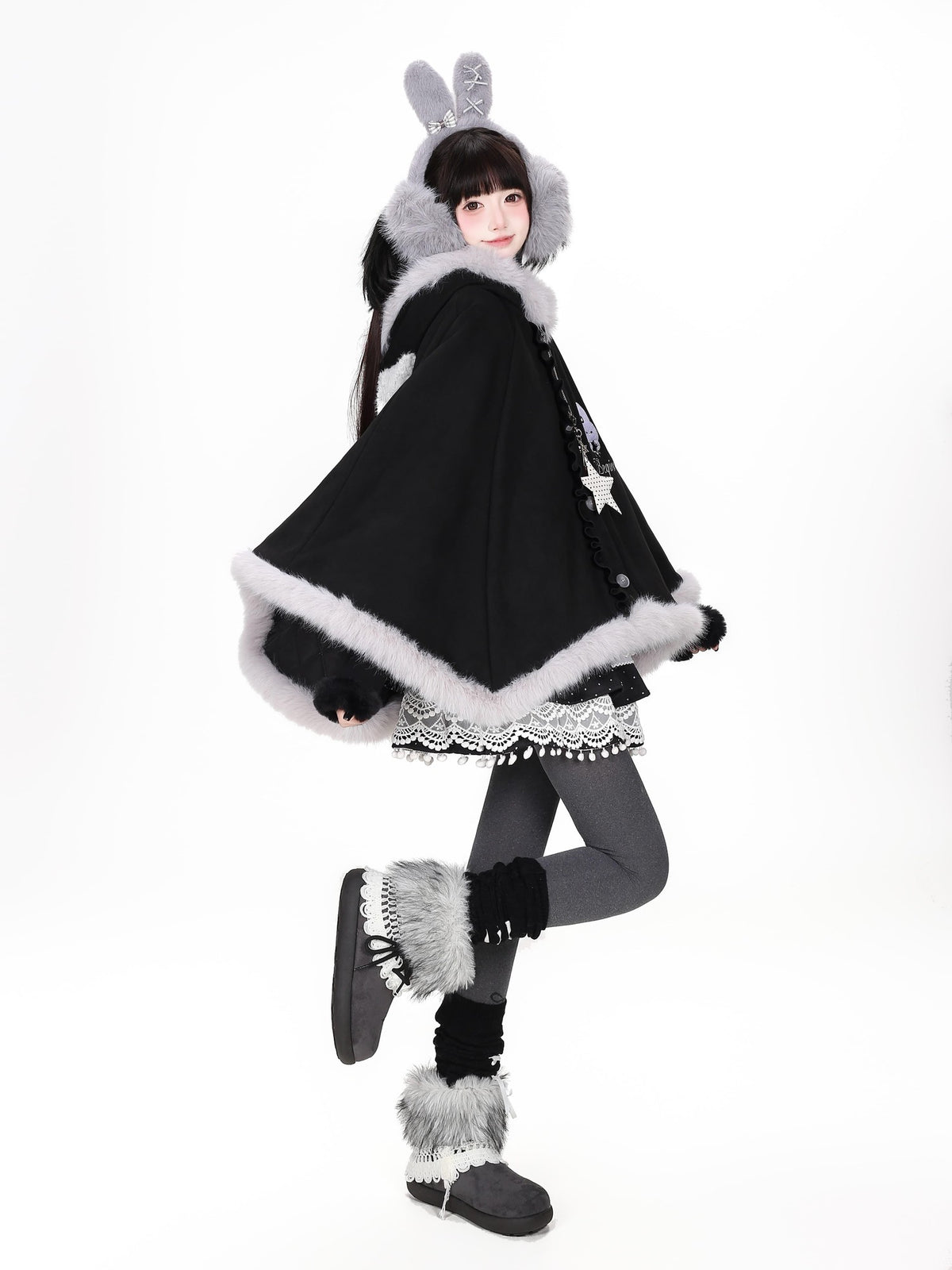 CRAZYGIRL Cat Ear Hooded Fuzzy Trim Padded Women&