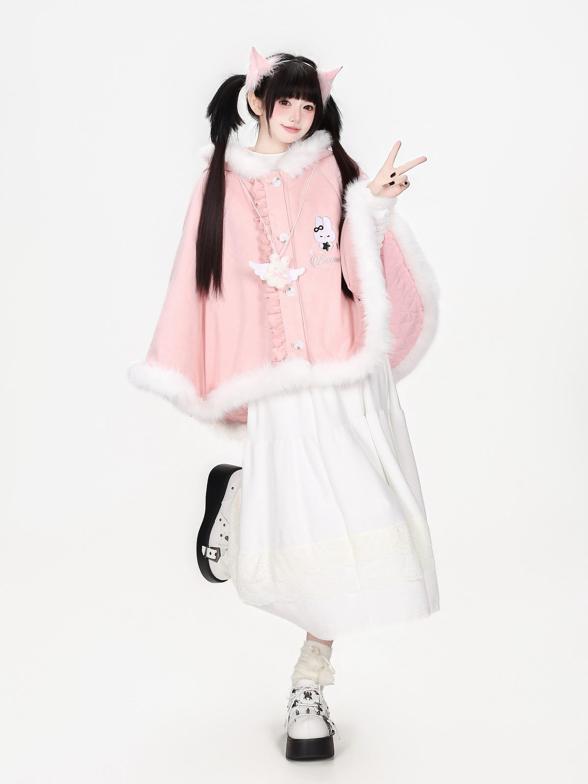 CRAZYGIRL Cat Ear Hooded Fuzzy Trim Padded Women&