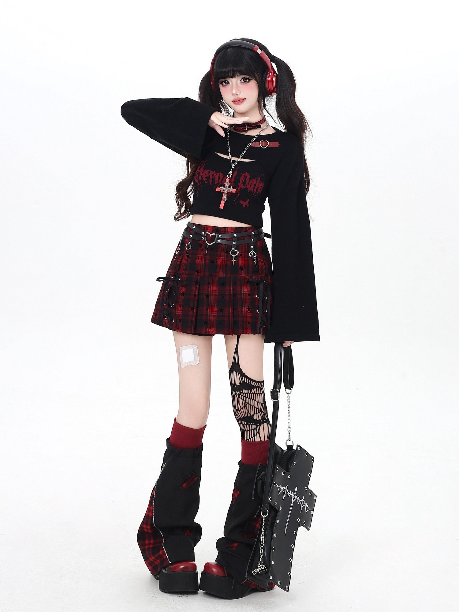CRAZYGIRL Cropped Letter Print Buttoned Long Sleeve Two Piece Women&