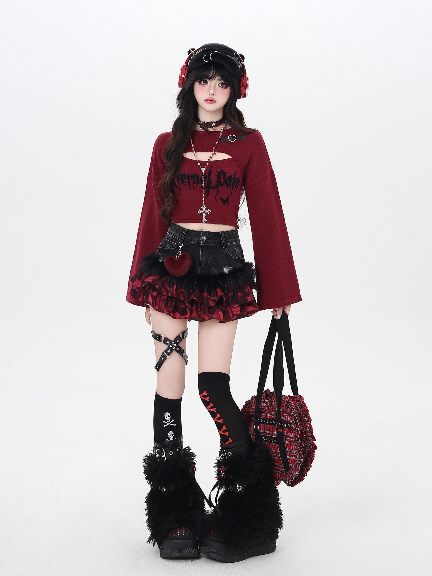 CRAZYGIRL Cropped Letter Print Buttoned Long Sleeve Two Piece Women&