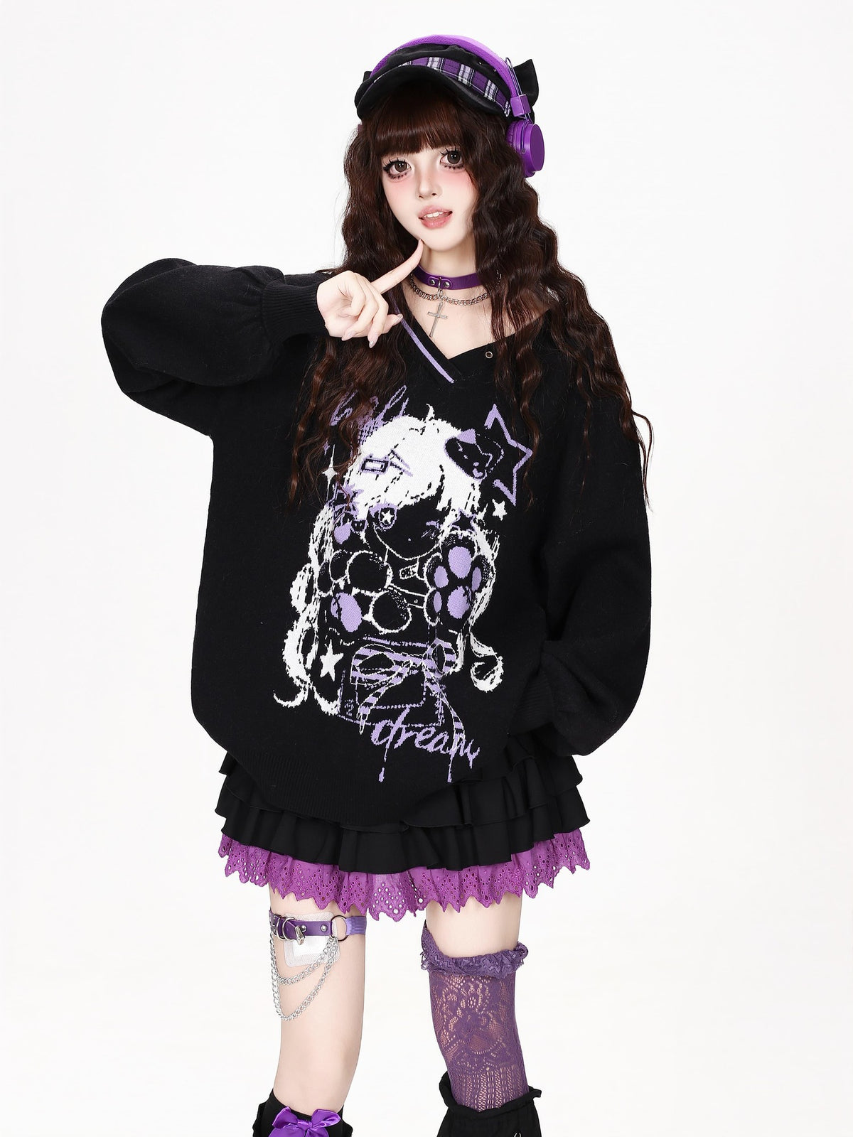 CRAZYGIRL Cute V-neck Loose Fit Long Sleeve Women&