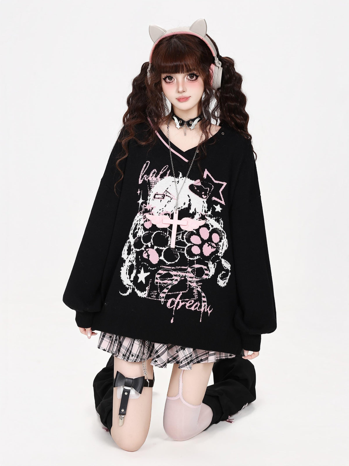 CRAZYGIRL Cute V-neck Loose Fit Long Sleeve Women&