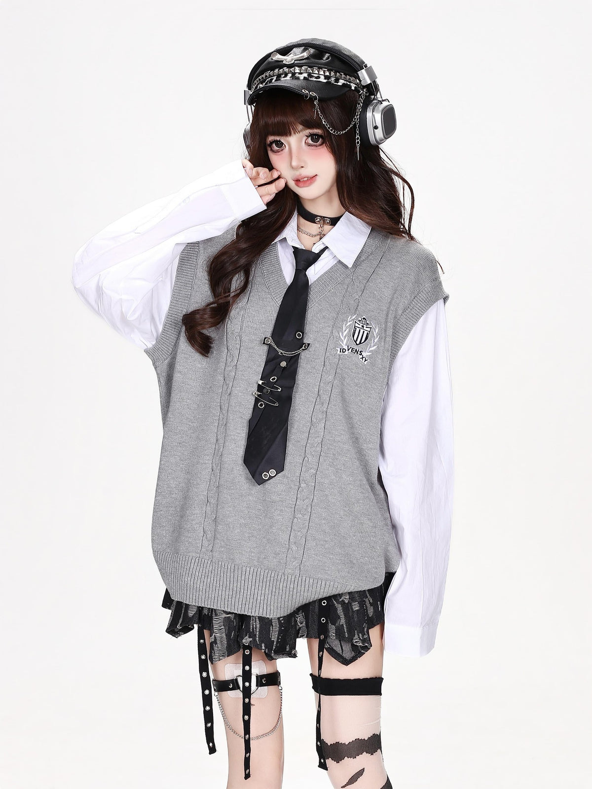 CRAZYGIRL Embroidered Patch Faux Layered Loose Fit Women&