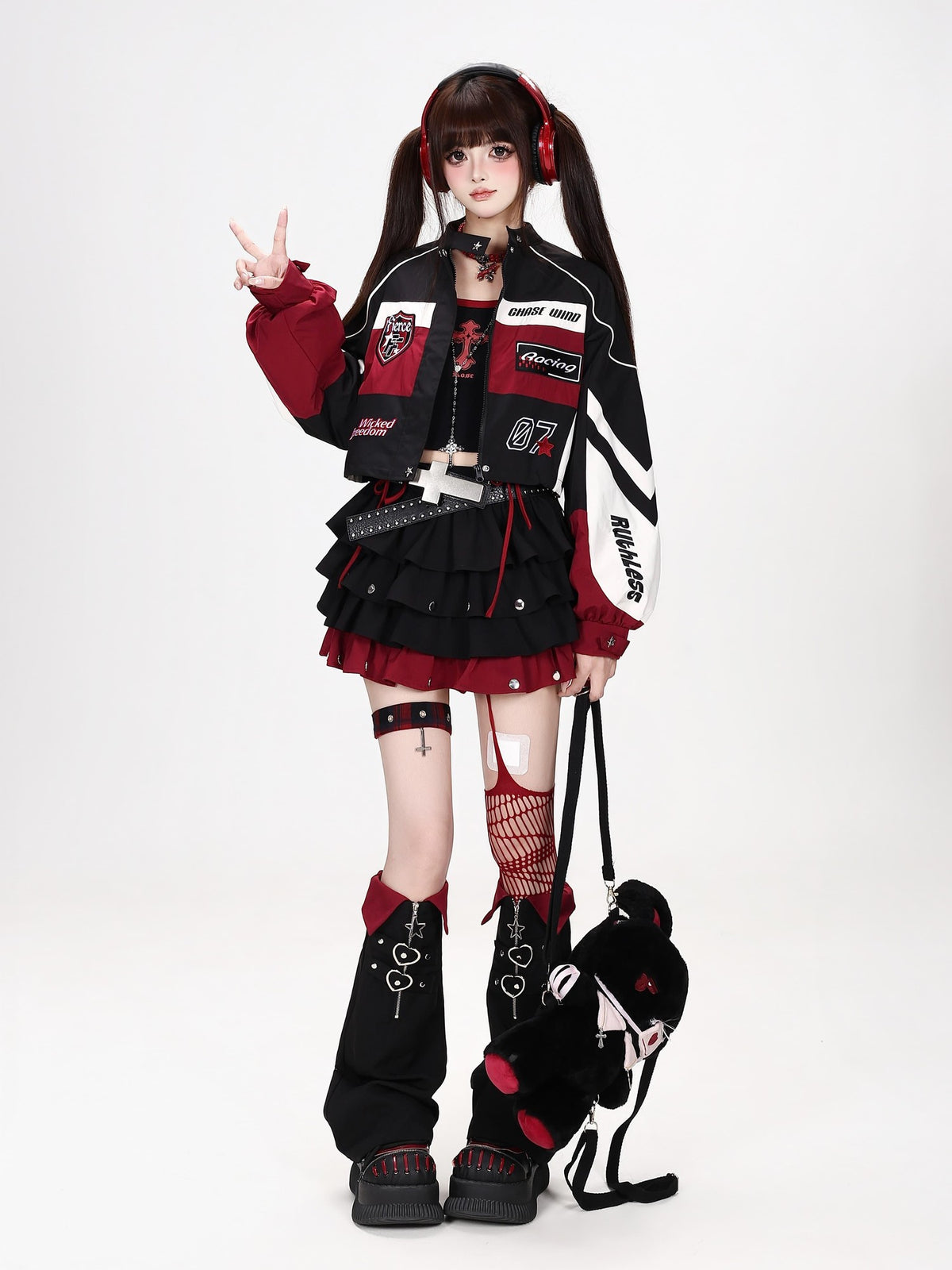 CRAZYGIRL Embroidered Striped Color Block Stand Collar Women&