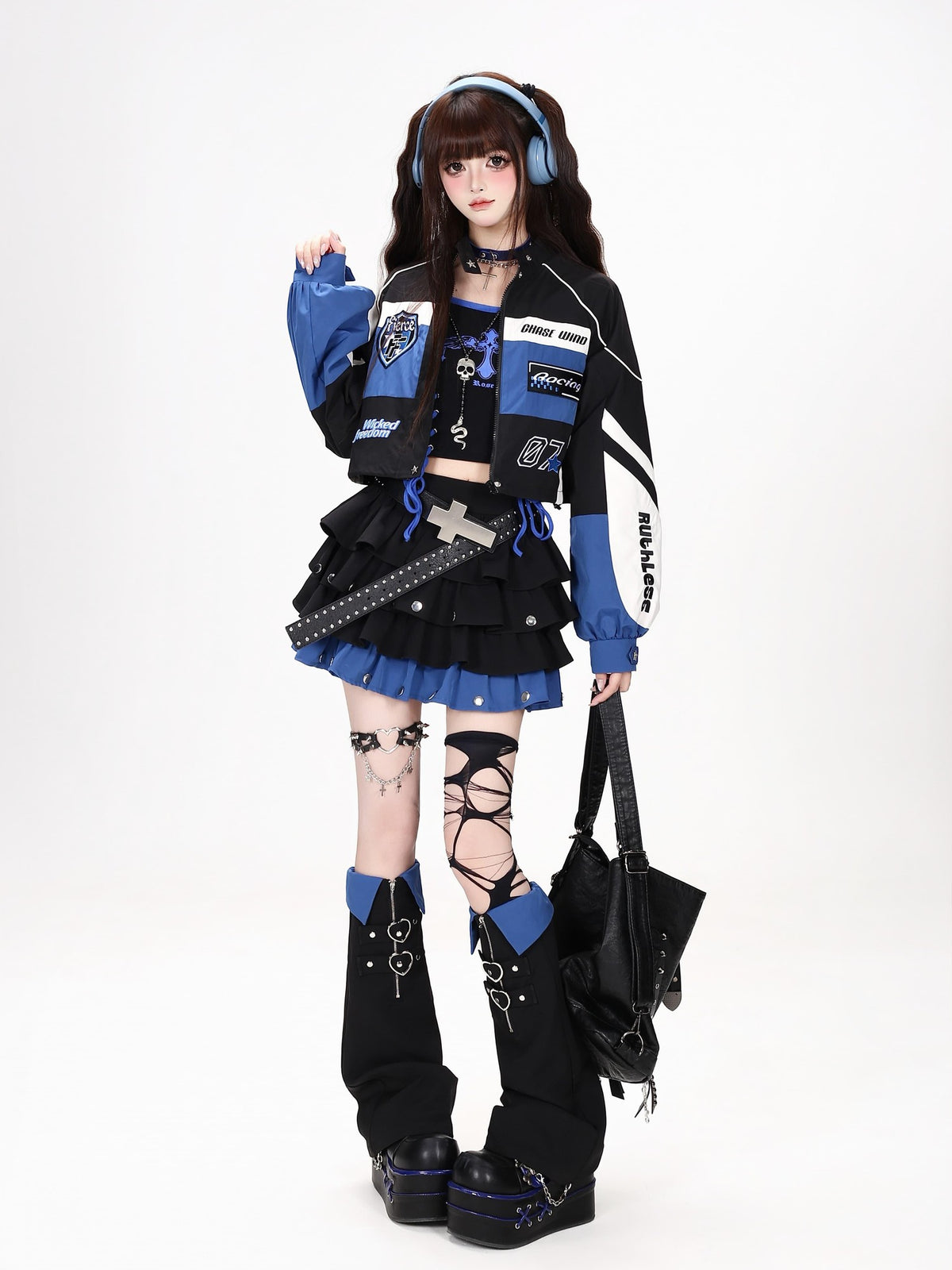 CRAZYGIRL Embroidered Striped Color Block Stand Collar Women&