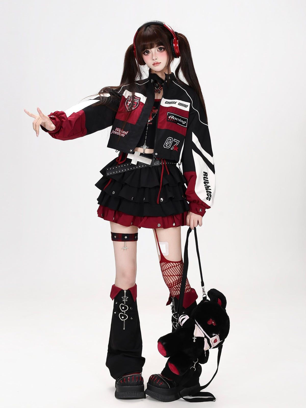 CRAZYGIRL Embroidered Striped Color Block Stand Collar Women&