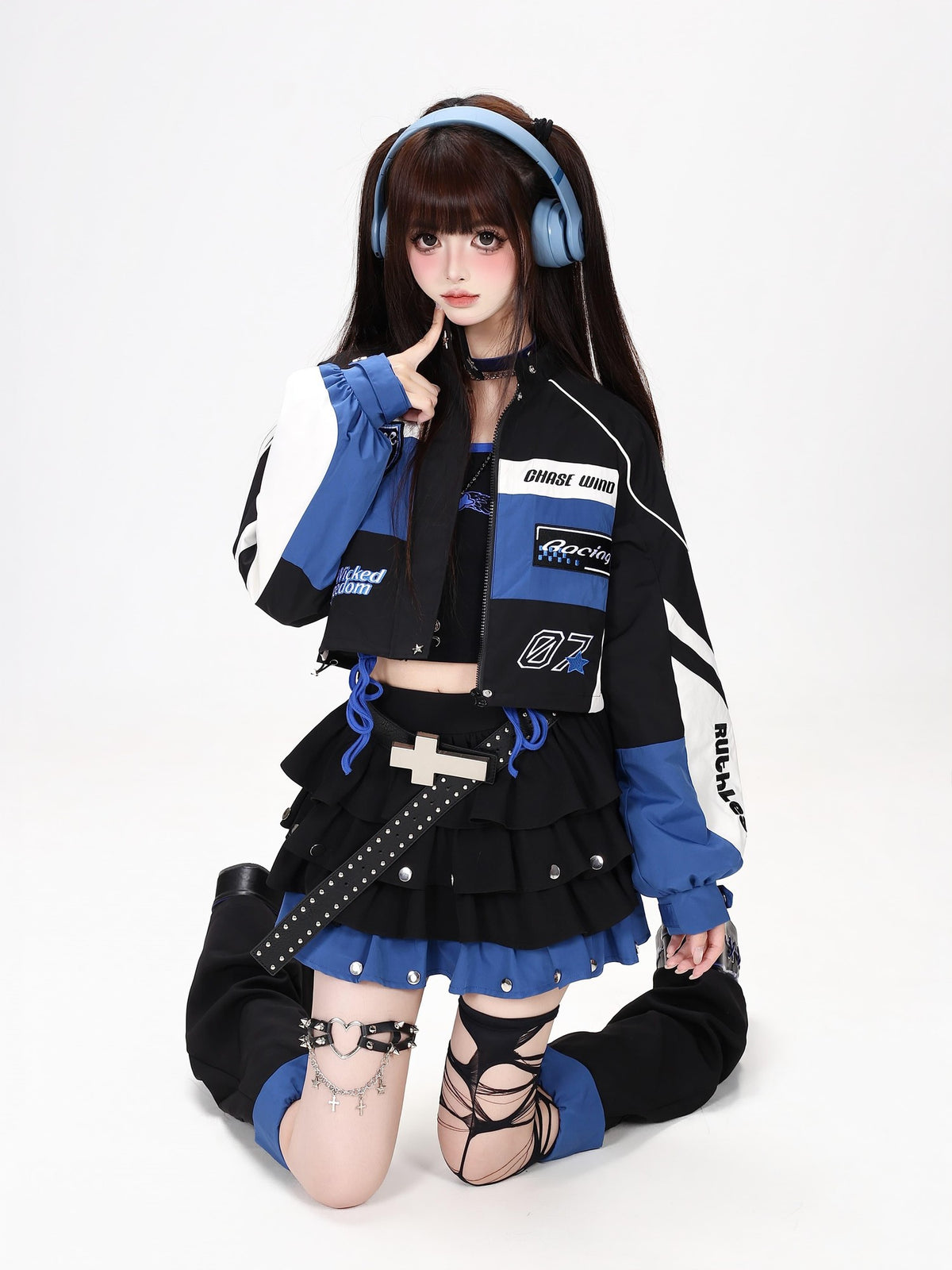 CRAZYGIRL Embroidered Striped Color Block Stand Collar Women&