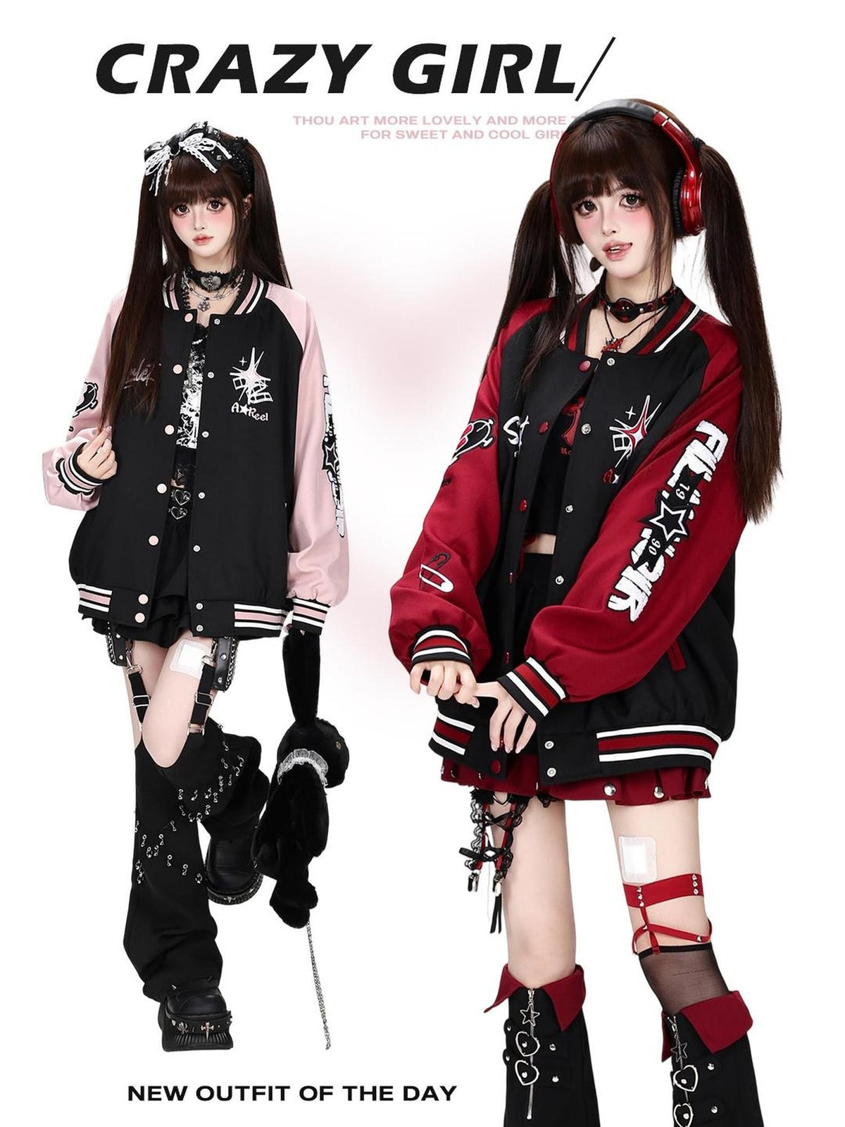 CRAZYGIRL Embroidered Striped Vintage Loose Hooded Raglan Women&