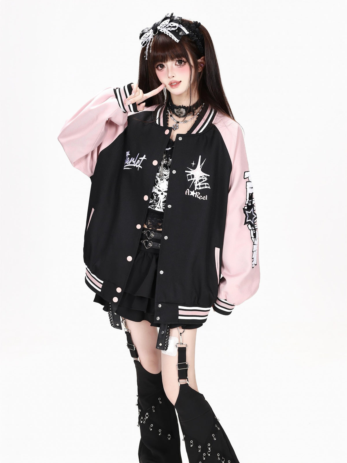 CRAZYGIRL Embroidered Striped Vintage Loose Hooded Raglan Women&