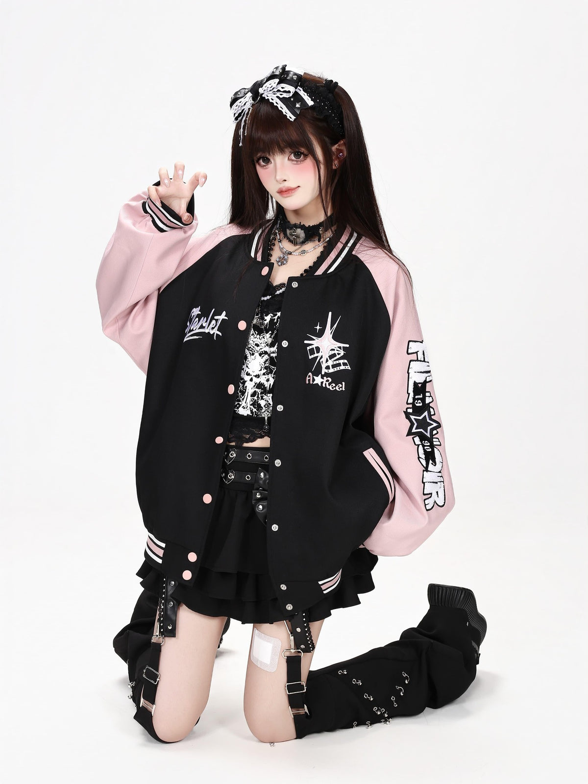 CRAZYGIRL Embroidered Striped Vintage Loose Hooded Raglan Women&