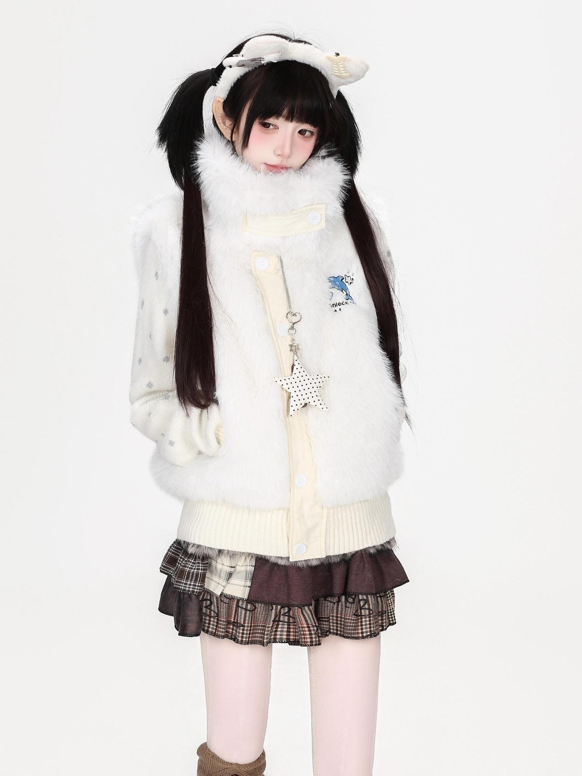 CRAZYGIRL Faux Fur Stand Collar Knit Sleeve Panel Women&
