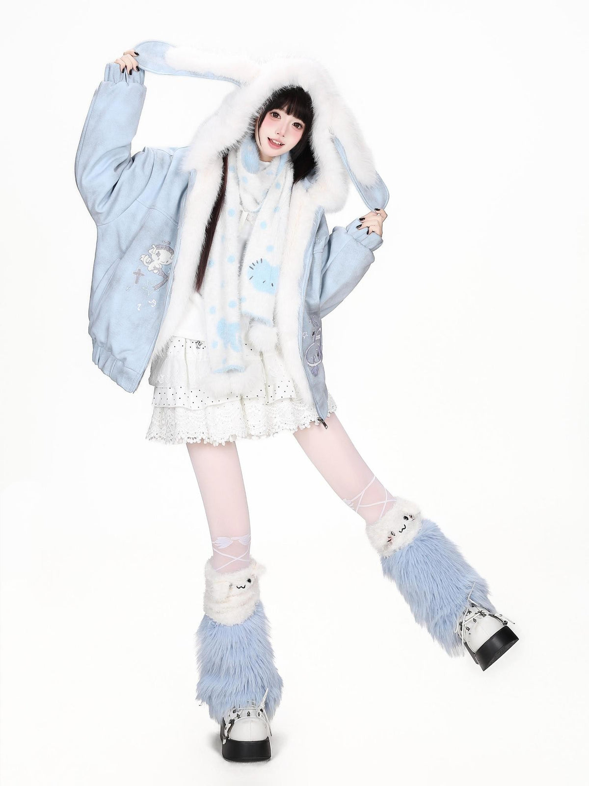CRAZYGIRL Faux Suede Rabbit Ear Tie Dye Heart Hooded Women&