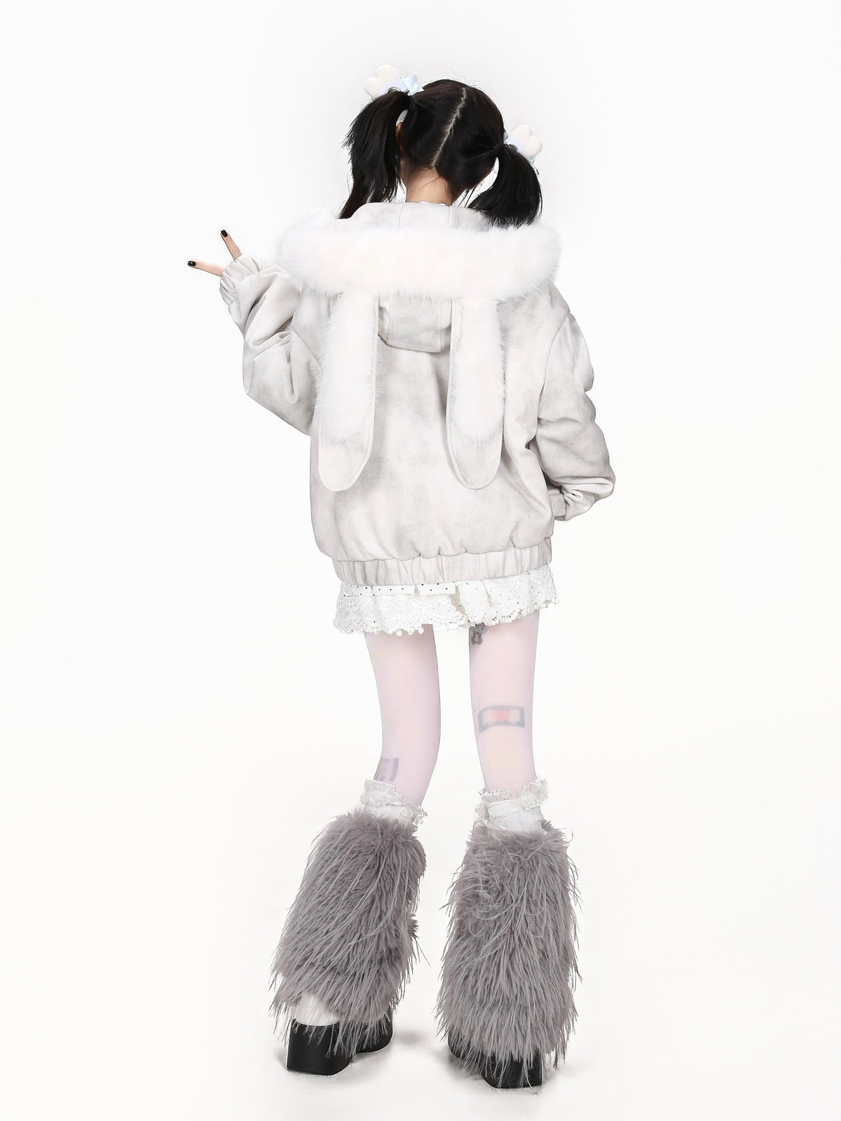 CRAZYGIRL Faux Suede Rabbit Ear Tie Dye Heart Hooded Women&