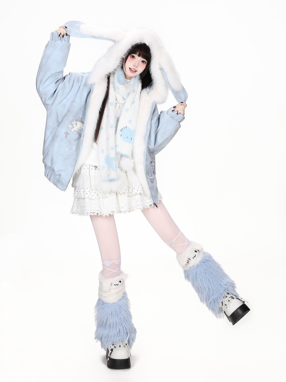 CRAZYGIRL Faux Suede Rabbit Ear Tie Dye Heart Hooded Women&
