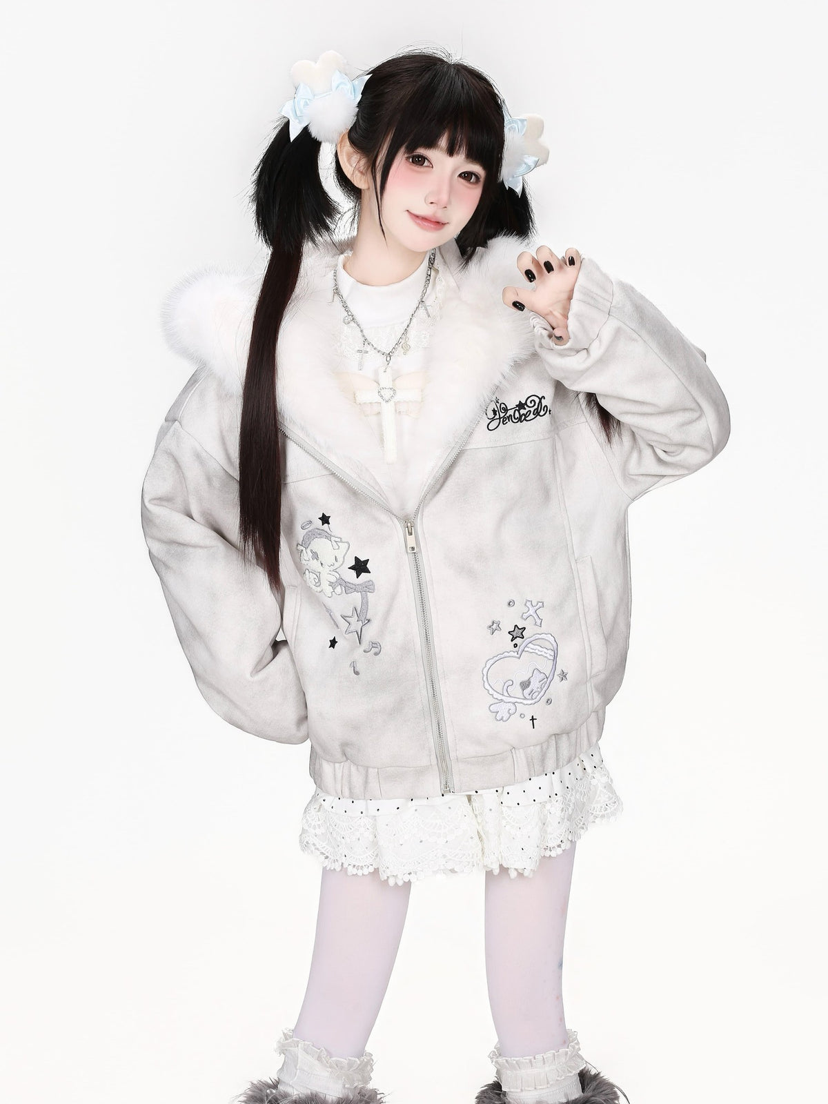 CRAZYGIRL Faux Suede Rabbit Ear Tie Dye Heart Hooded Women&