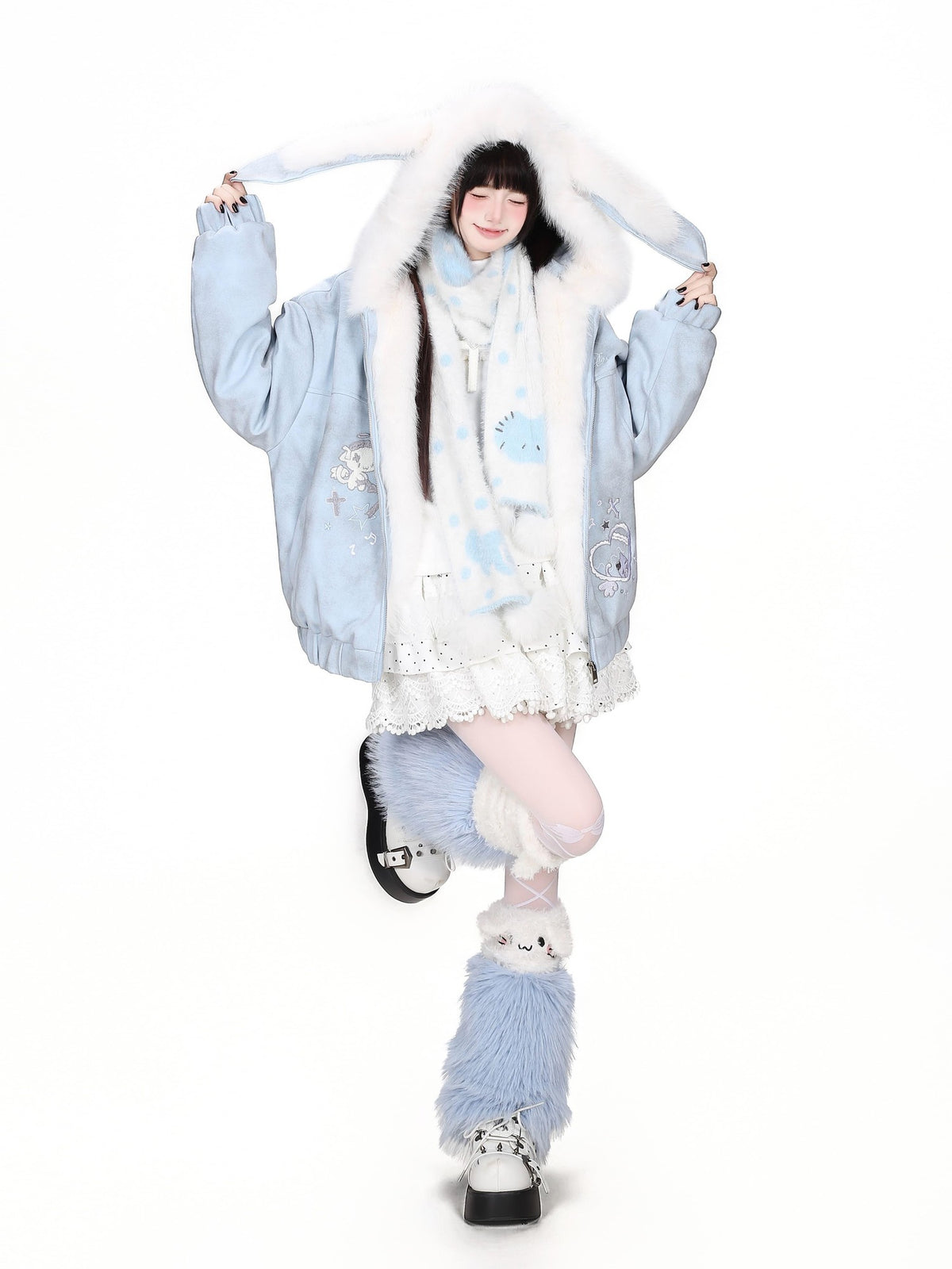 CRAZYGIRL Faux Suede Rabbit Ear Tie Dye Heart Hooded Women&