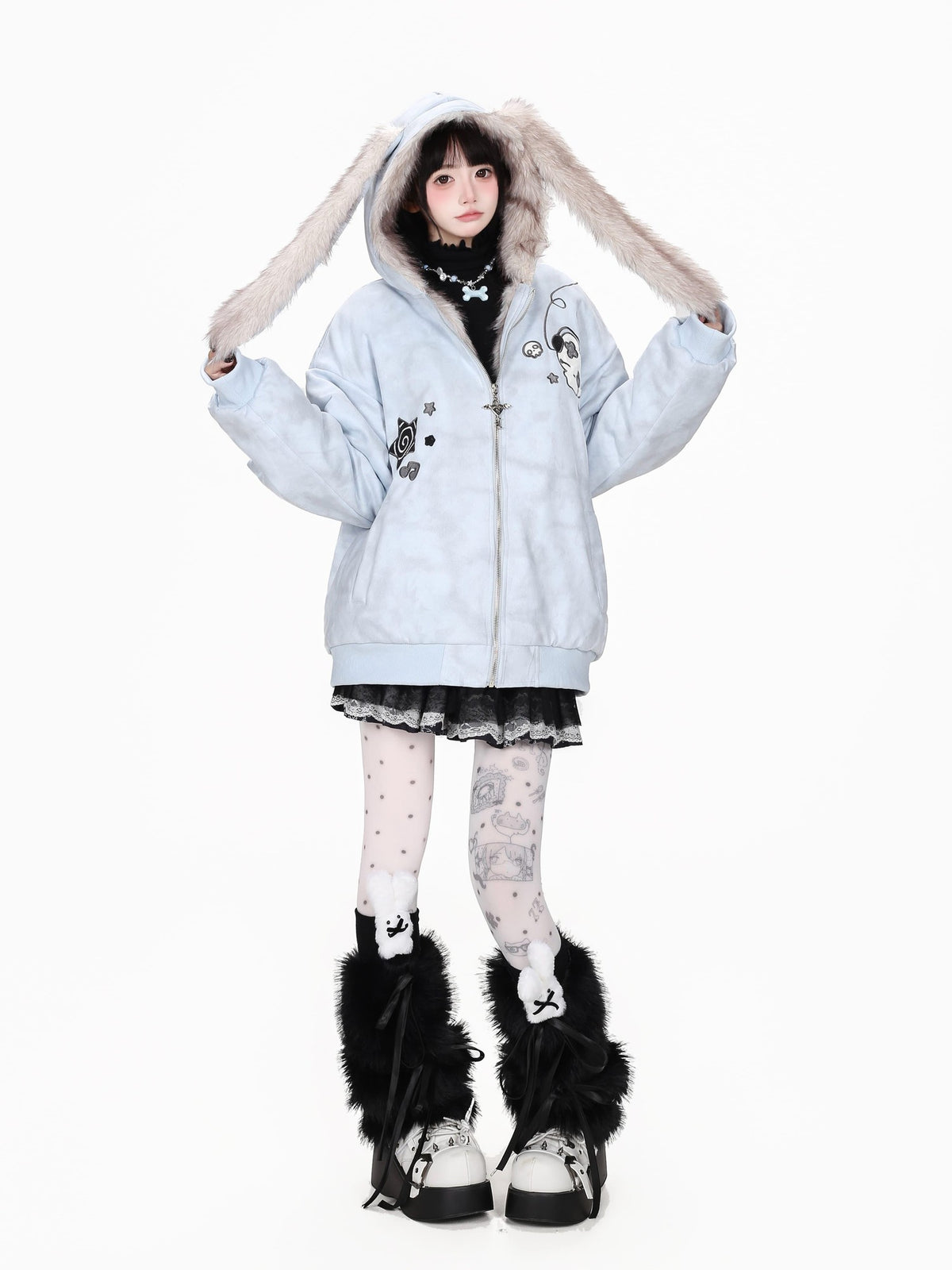 CRAZYGIRL Fuzzy Rabbit Ear Tie Dye Faux Suede Hooded Women&