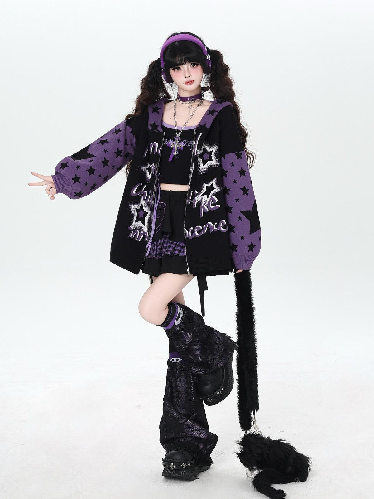 CRAZYGIRL Gothic Hooded Lantern Sleeve Loose Zip Up Women&