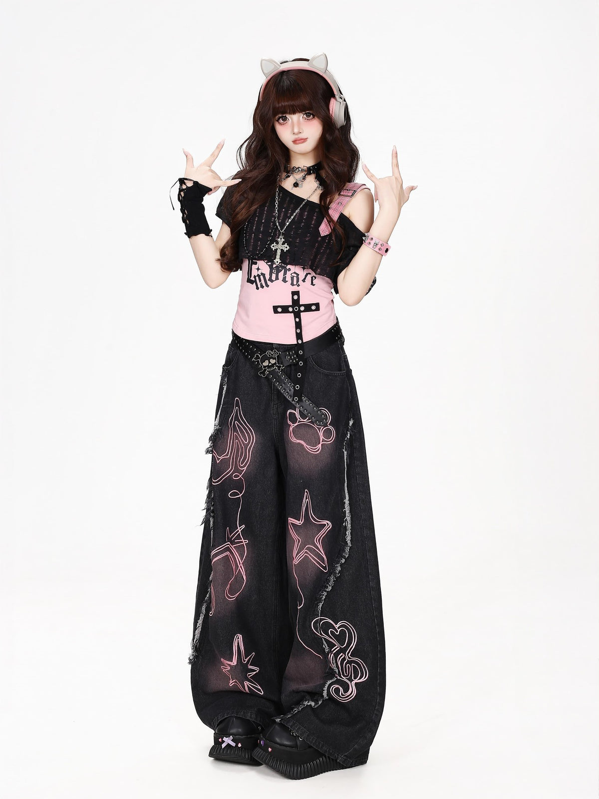 CRAZYGIRL Line Graffiti Embroidered Loose Women&