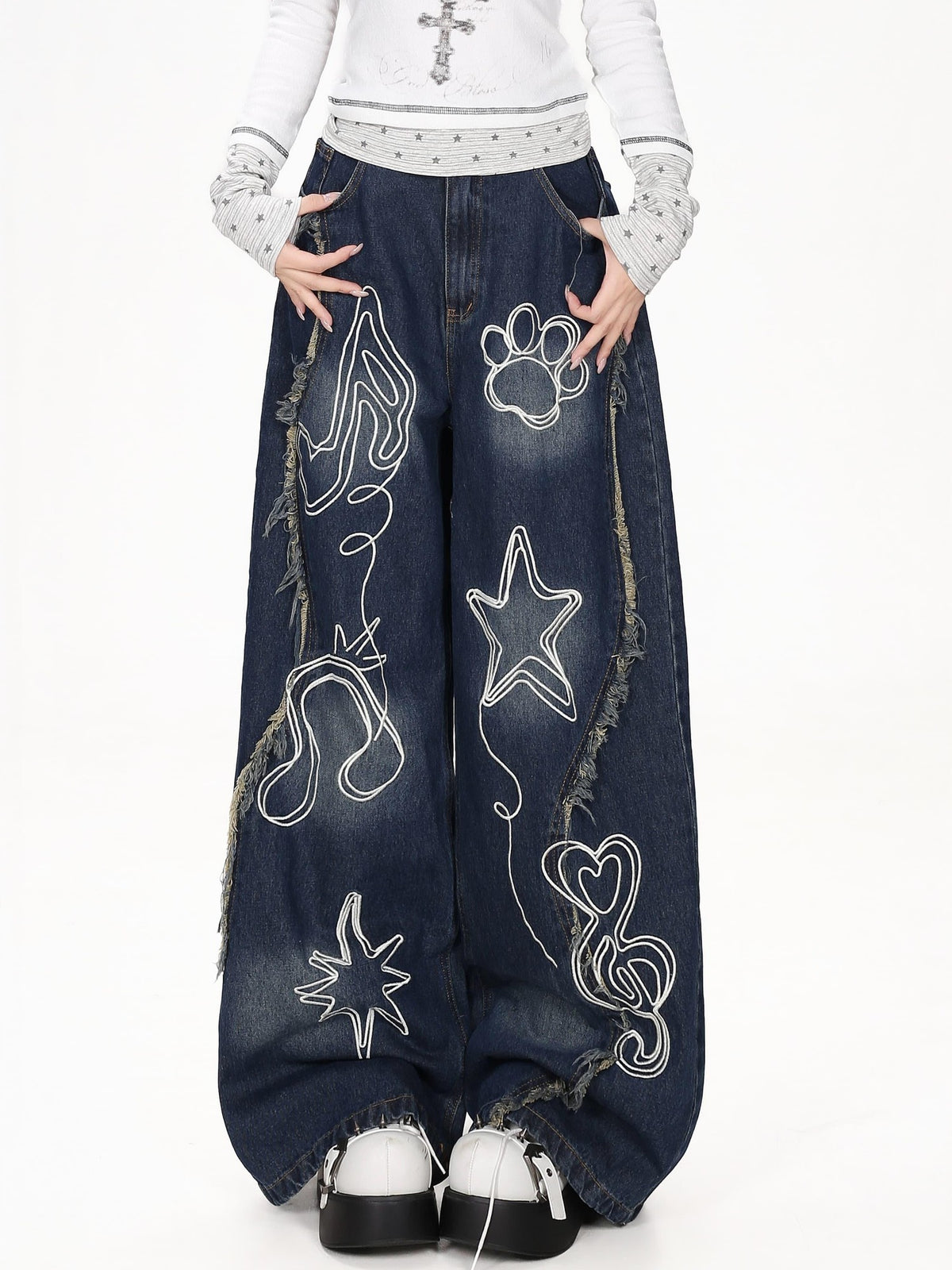 CRAZYGIRL Line Graffiti Embroidered Loose Women&