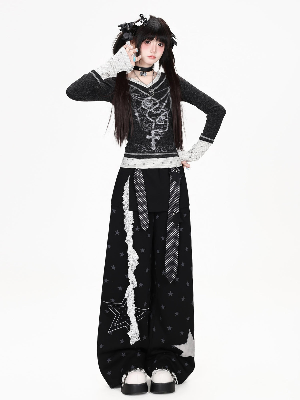CRAZYGIRL Star Patch Belted High Waist Women&