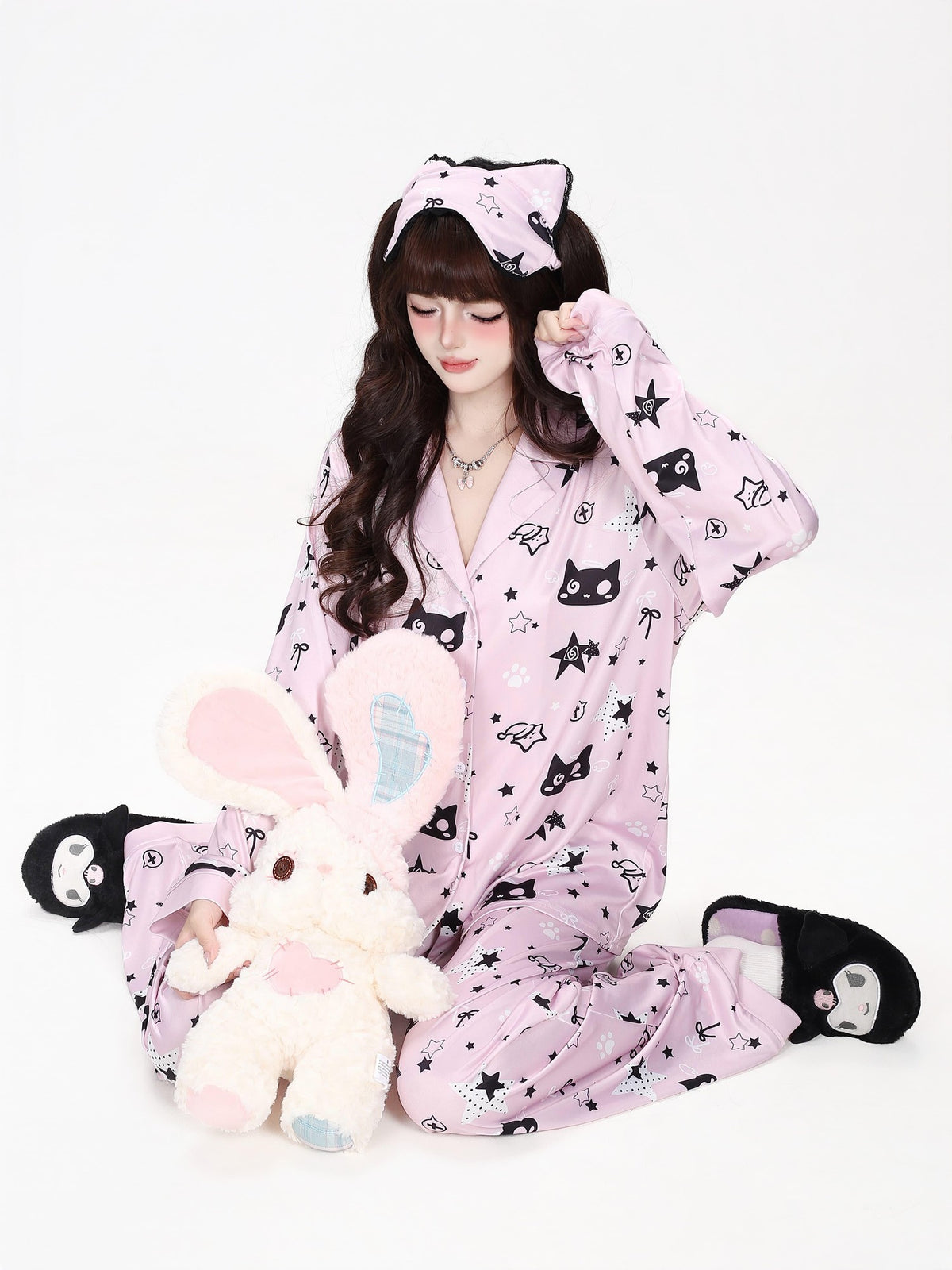 CRAZYGIRL Star Print Loose Fit Long Sleeve Button Front Women&