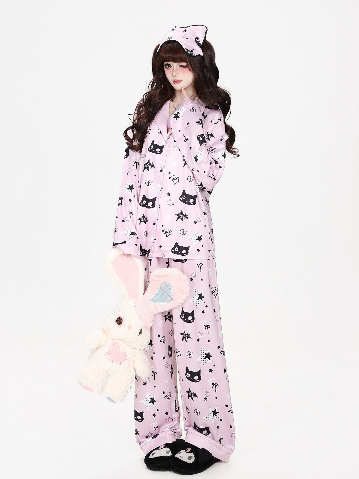 CRAZYGIRL Star Print Loose Fit Long Sleeve Button Front Women&