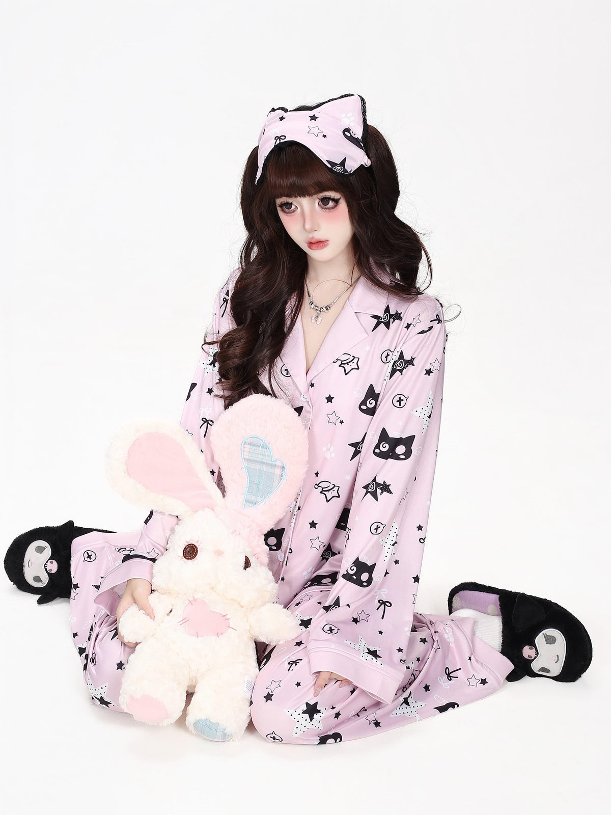 CRAZYGIRL Star Print Loose Fit Long Sleeve Button Front Women&