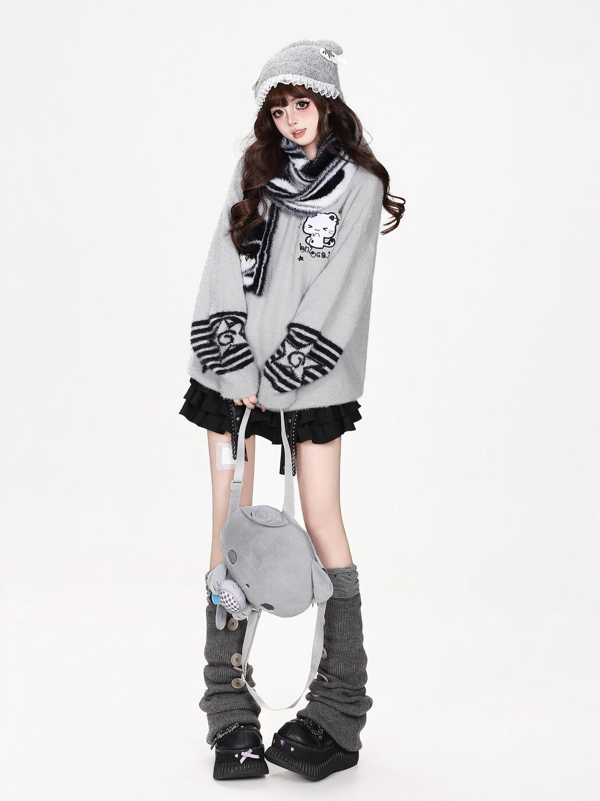 CRAZYGIRL Striped Cat Scarf Loose Casual Pullover Knit Women&