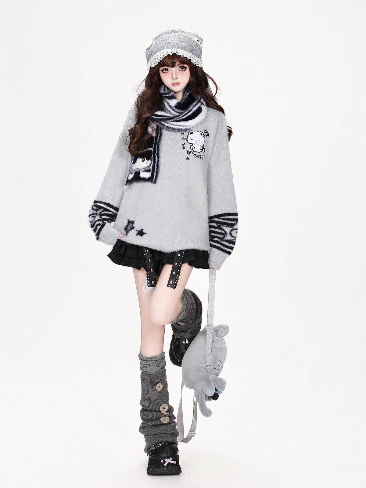 CRAZYGIRL Striped Cat Scarf Loose Casual Pullover Knit Women&