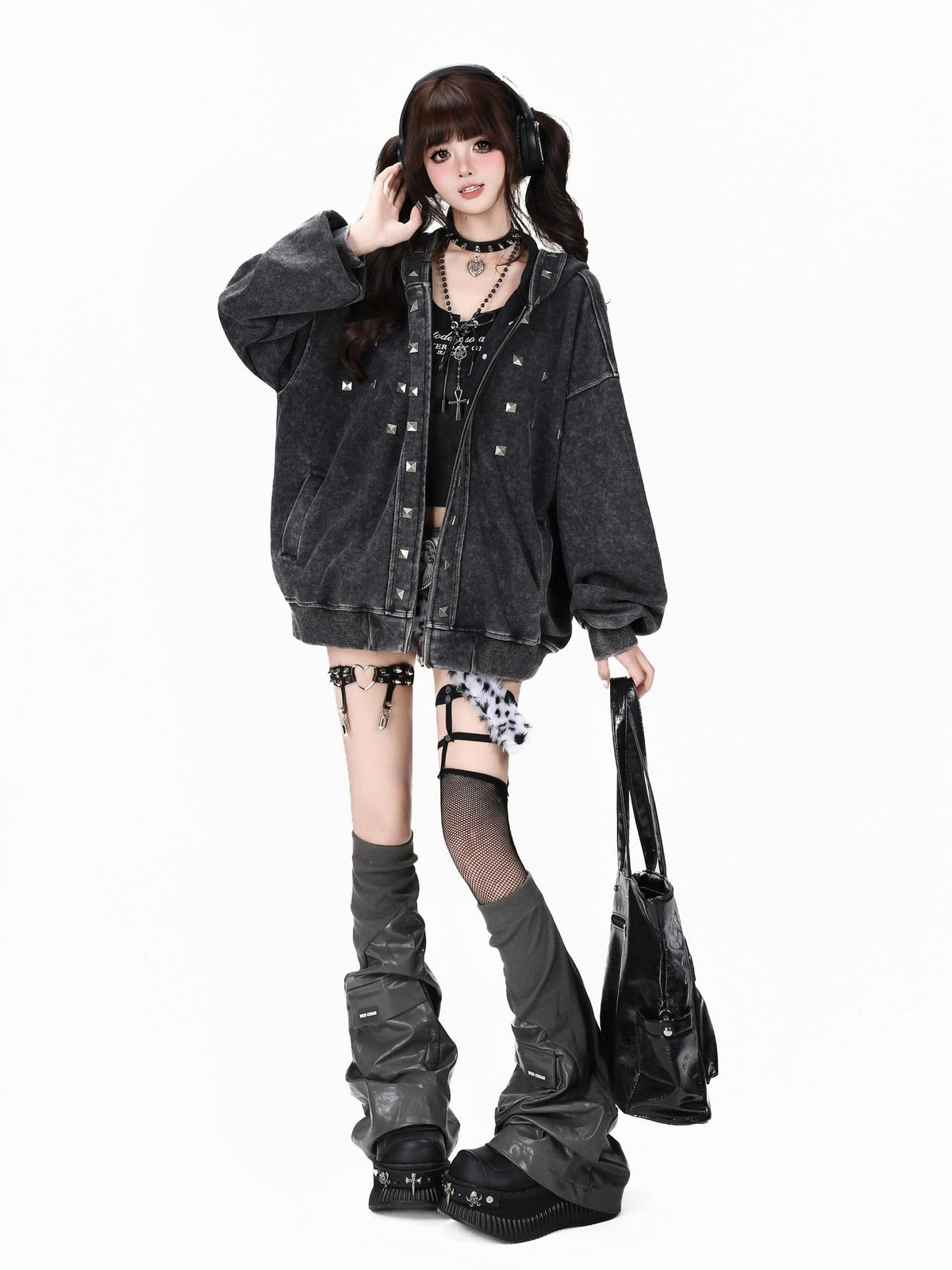 CRAZYGIRL Vintage Distressed Metal Striped Loose Hooded Women&