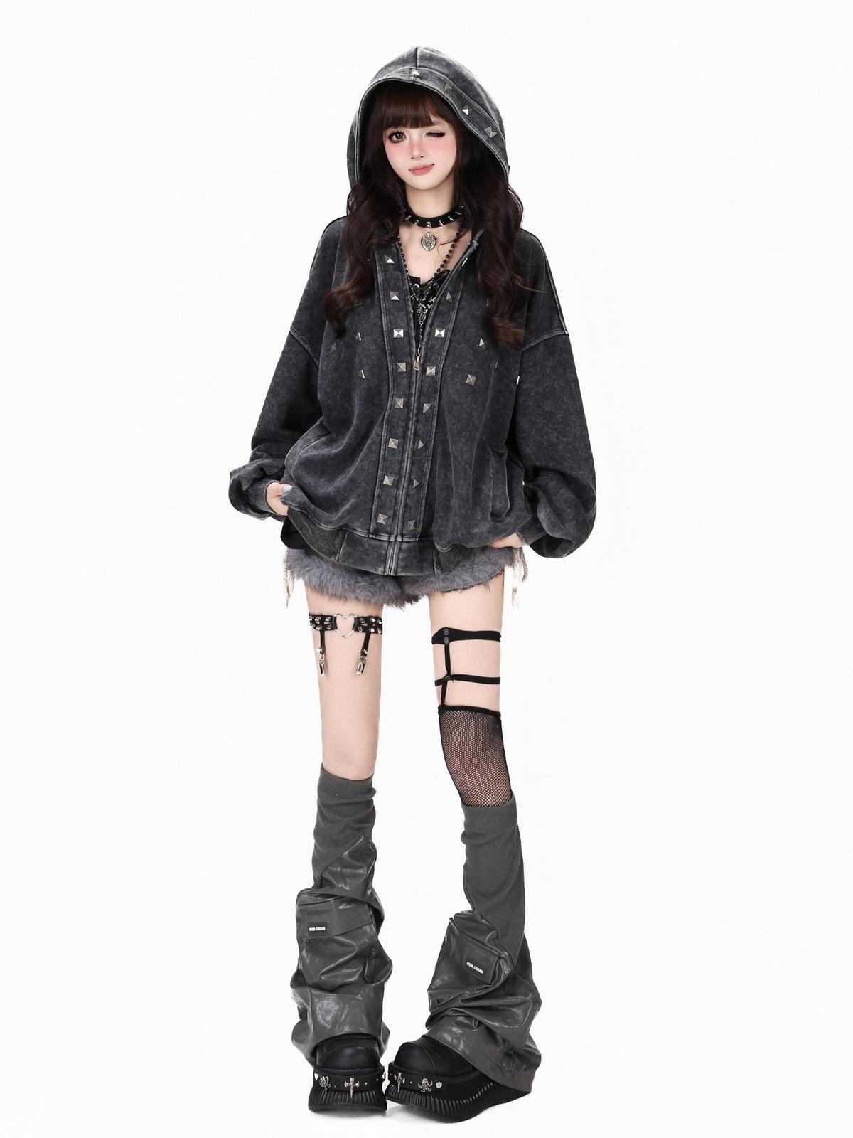 CRAZYGIRL Vintage Distressed Metal Striped Loose Hooded Women&