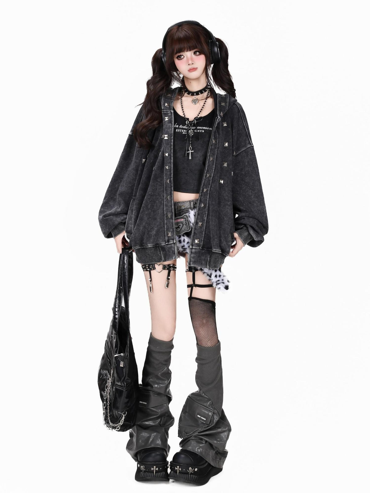 CRAZYGIRL Vintage Distressed Metal Striped Loose Hooded Women&