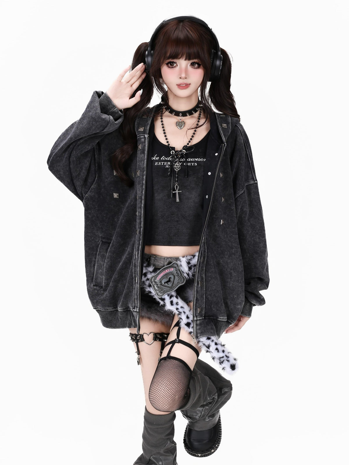 CRAZYGIRL Vintage Distressed Metal Striped Loose Hooded Women&