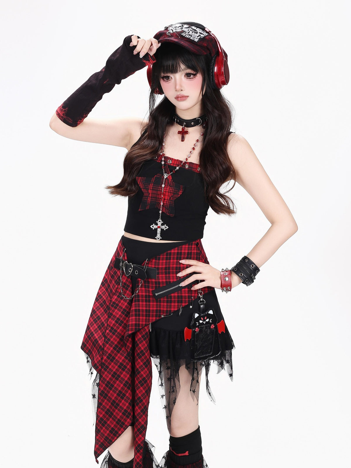 CRAZYGIRL Y2k Streetwear Patchwork High Waist Asymmetric Women&