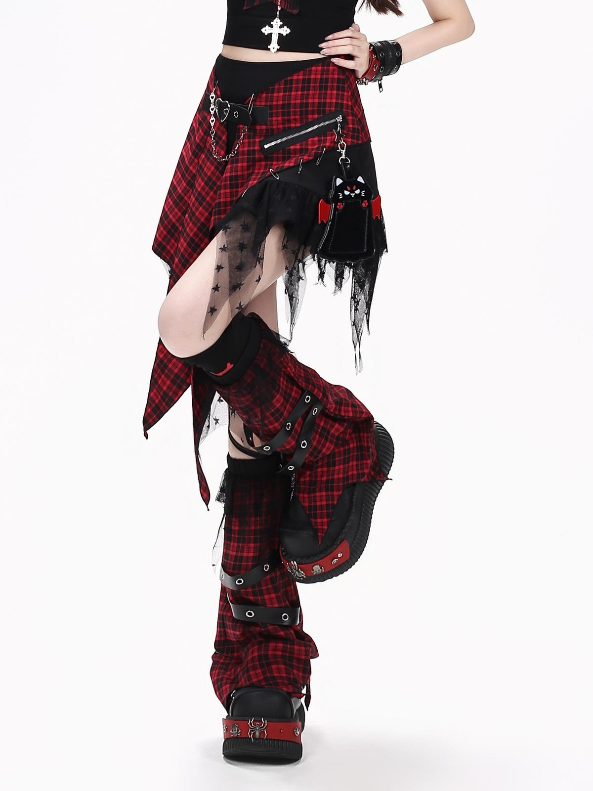 CRAZYGIRL Y2k Streetwear Patchwork High Waist Asymmetric Women&