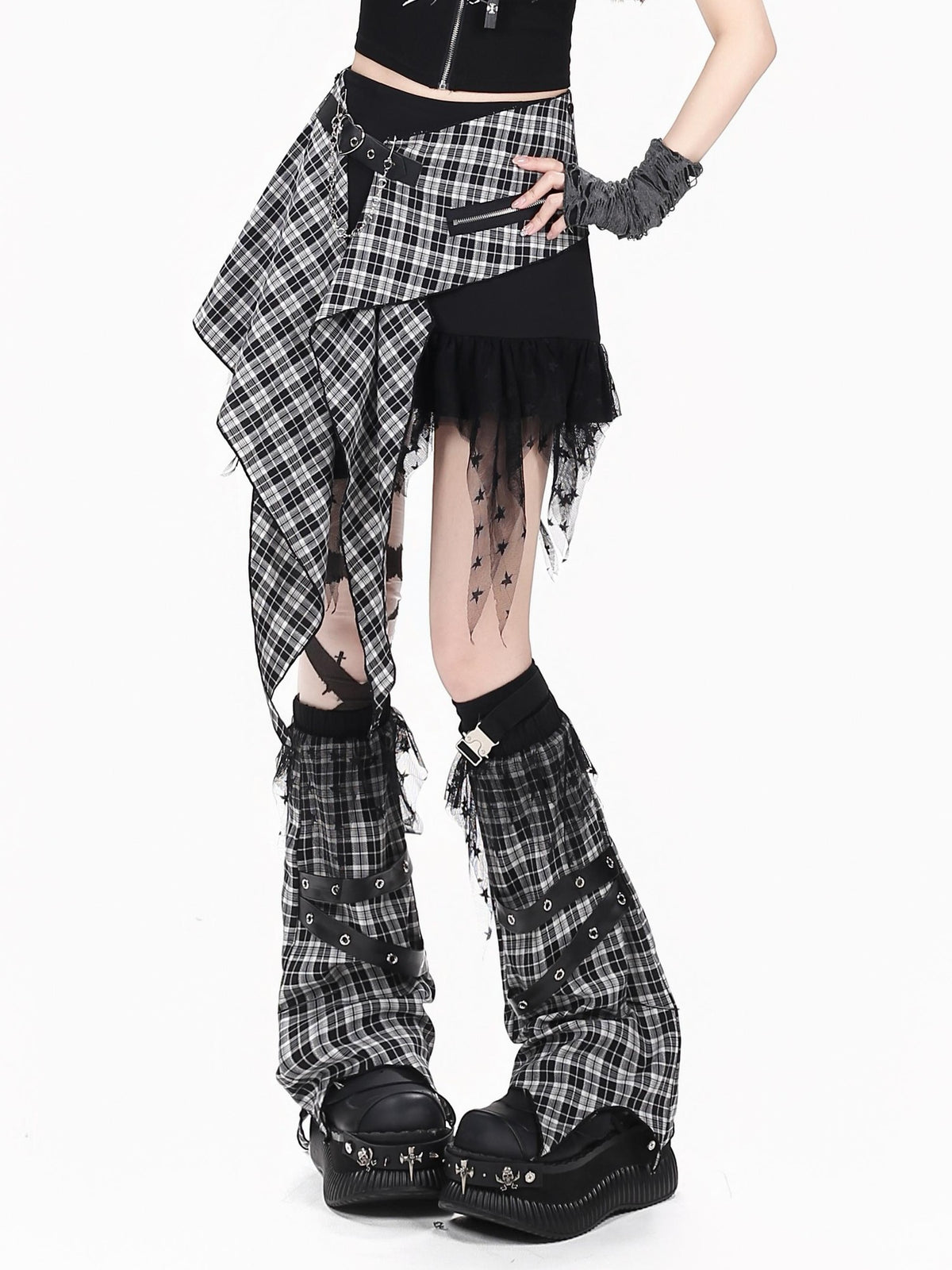 CRAZYGIRL Y2k Streetwear Patchwork High Waist Asymmetric Women&