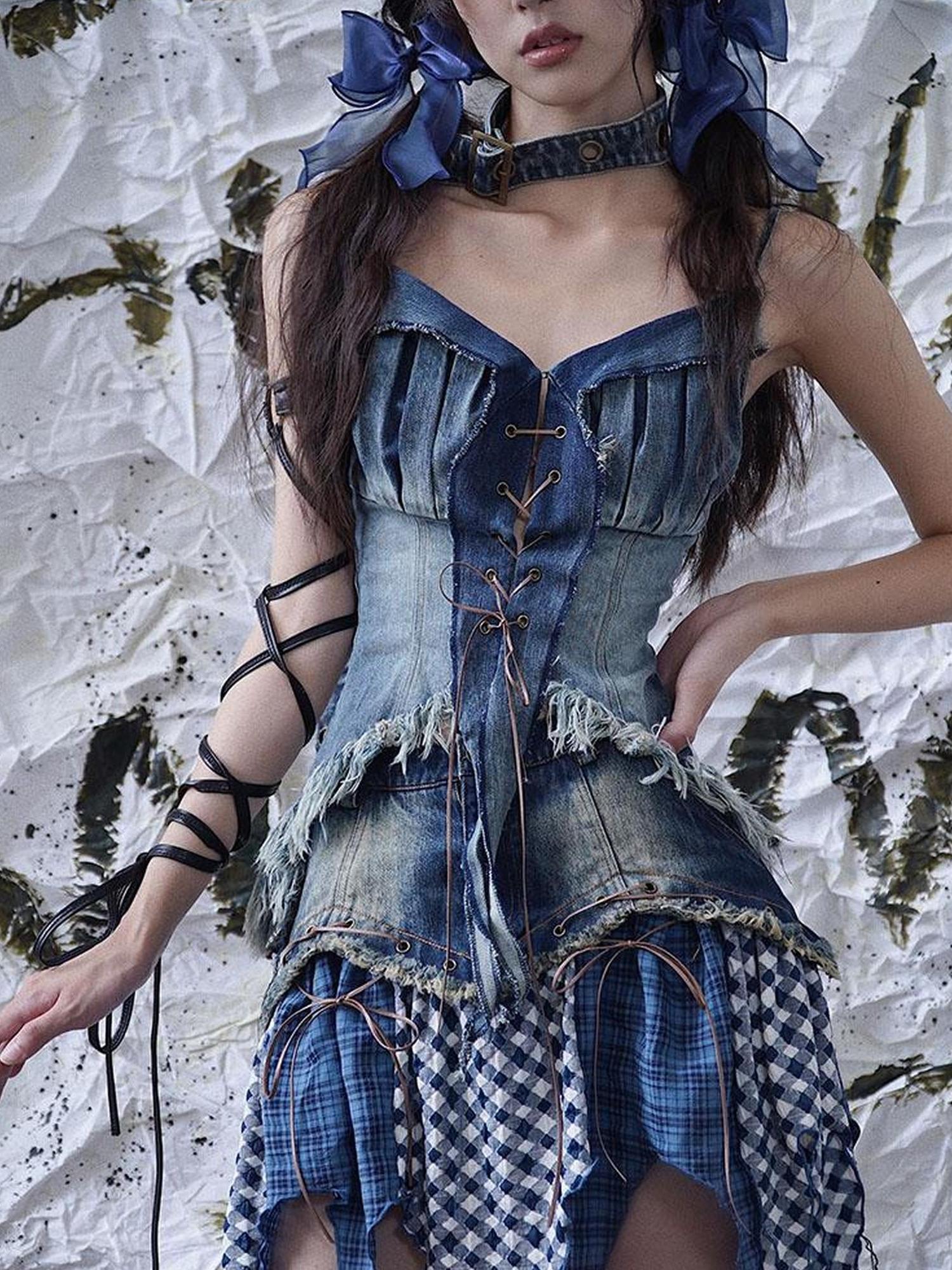 WSW WUSHENWU California Babe Sexy Strappy Denim Top