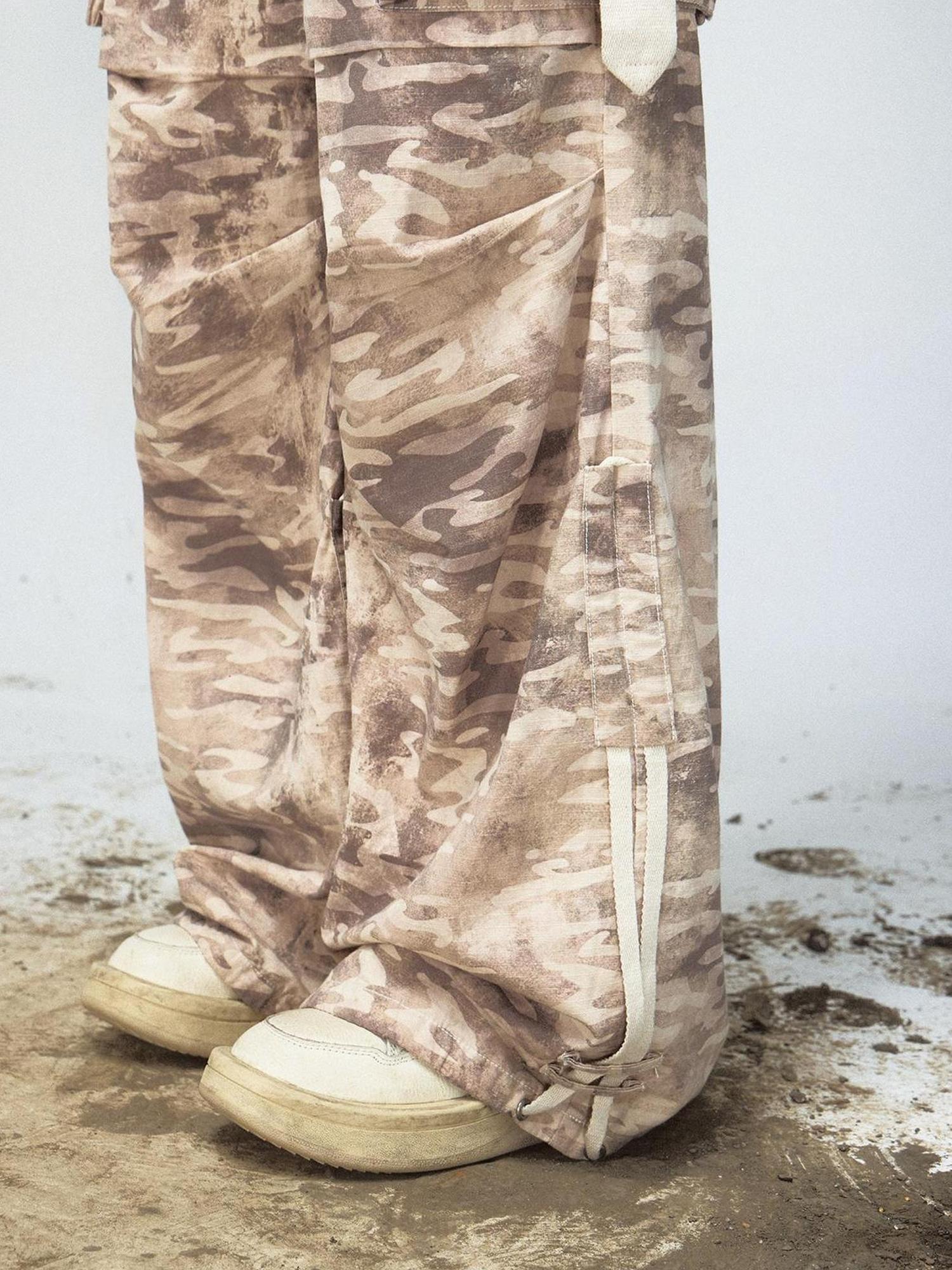 Peoplesense Camouflage Cotton Cargo Pants Loose Fit Drawstring Waist