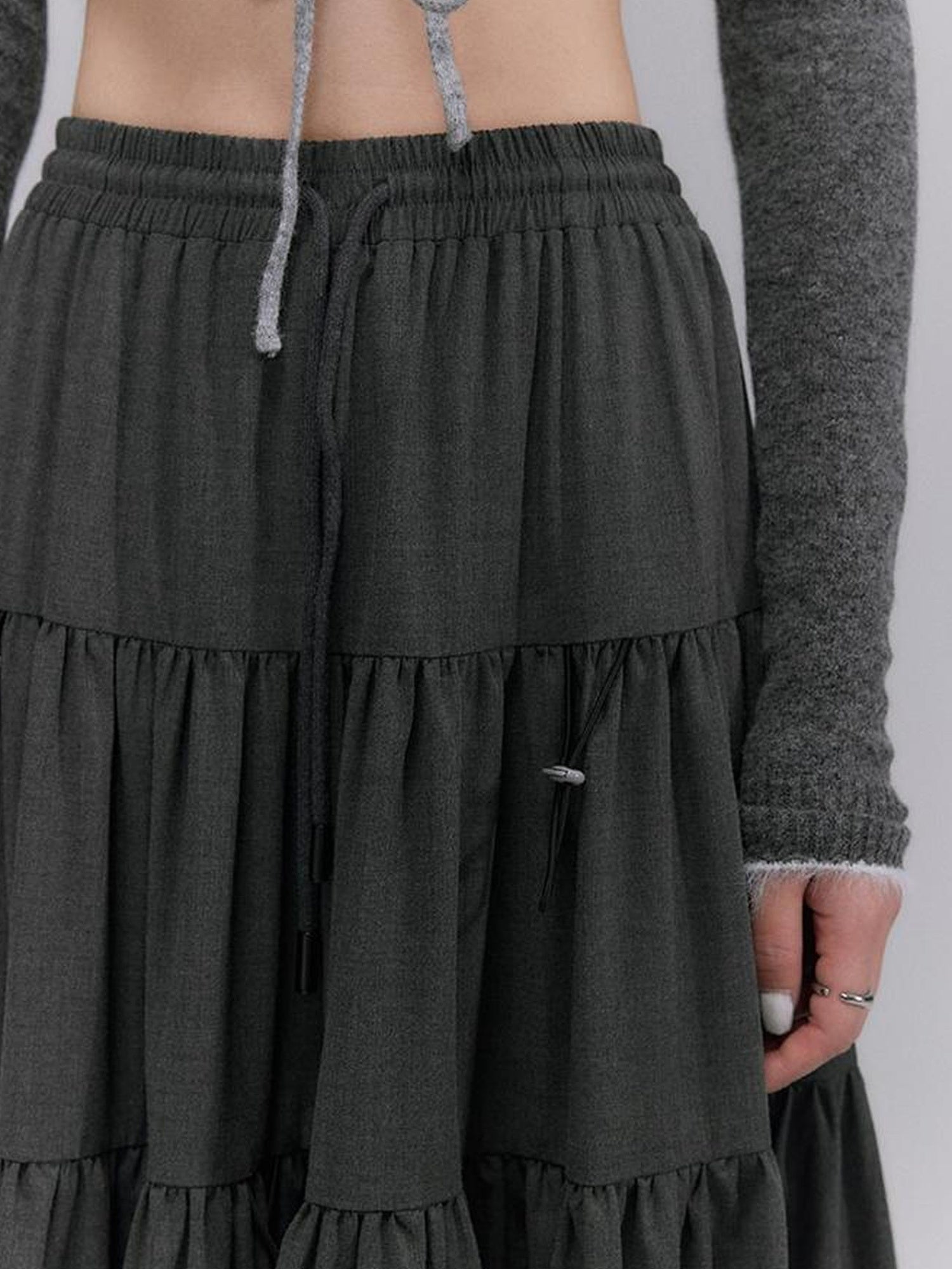 DIDDI MODA Casual Khaki Tiered A Line Skirt With Layered Ruffles