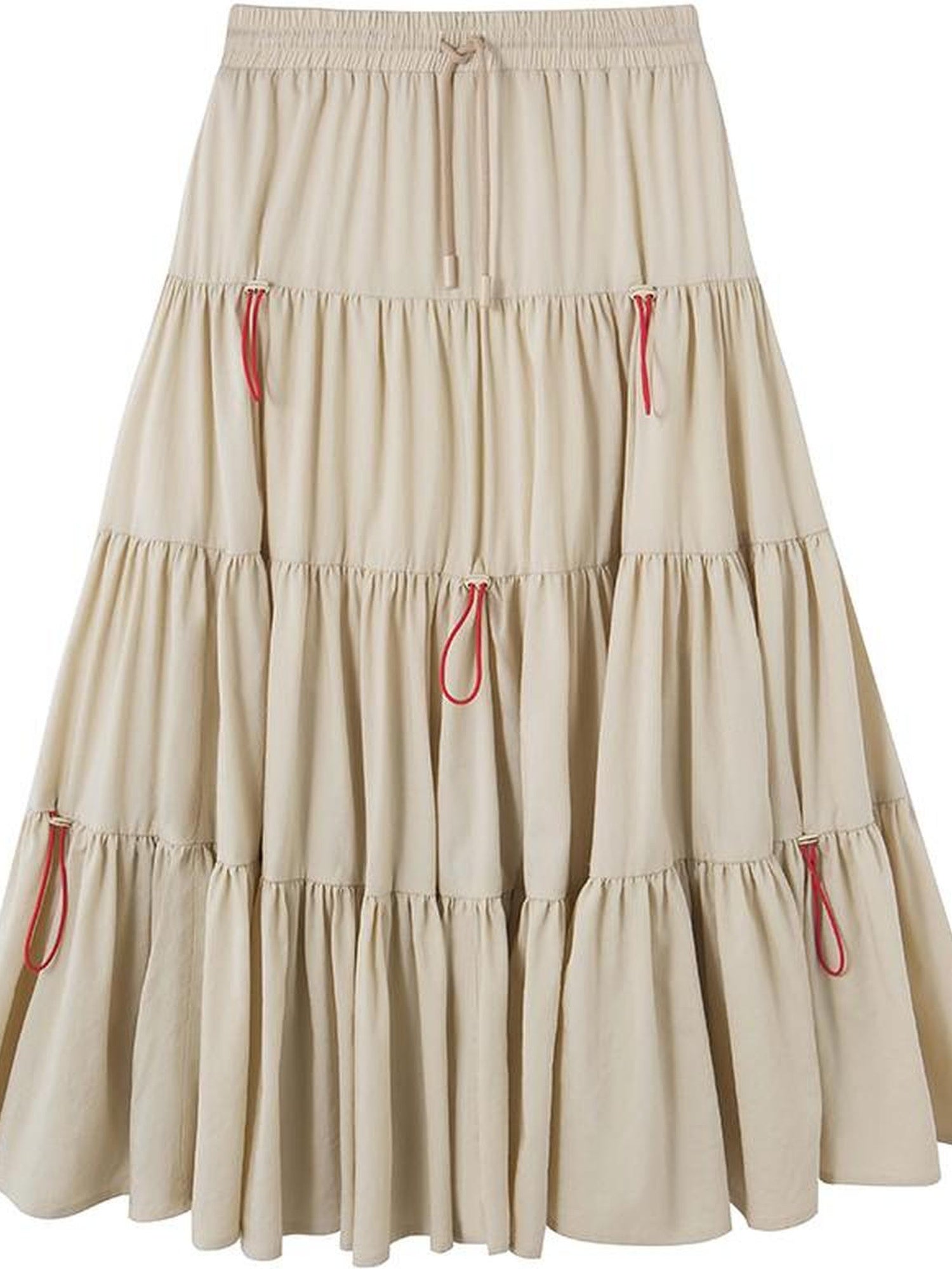 DIDDI MODA Casual Khaki Tiered A Line Skirt With Layered Ruffles