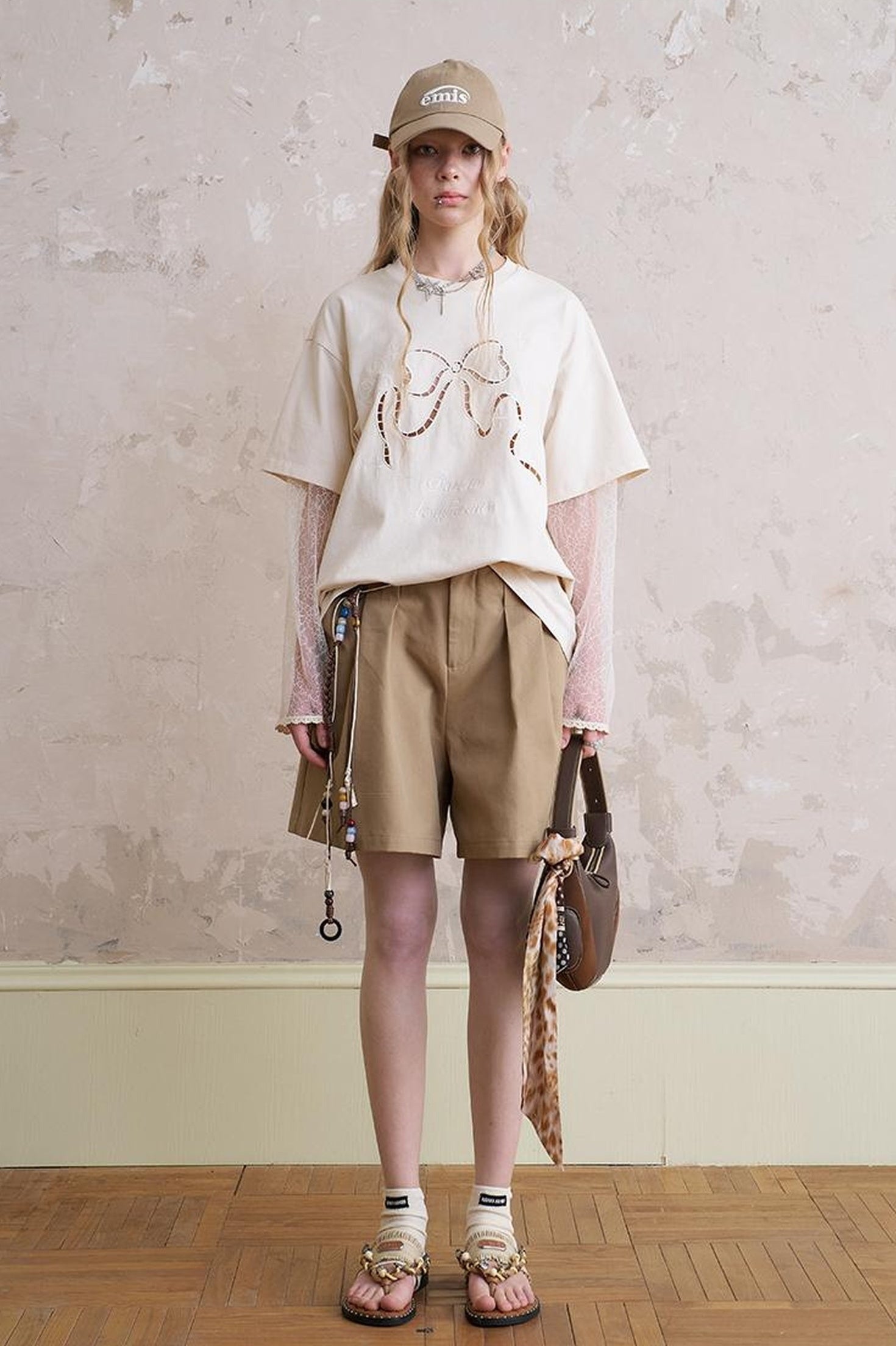 DIDDI MODA Casual Pleated Wide Leg Mid Shorts