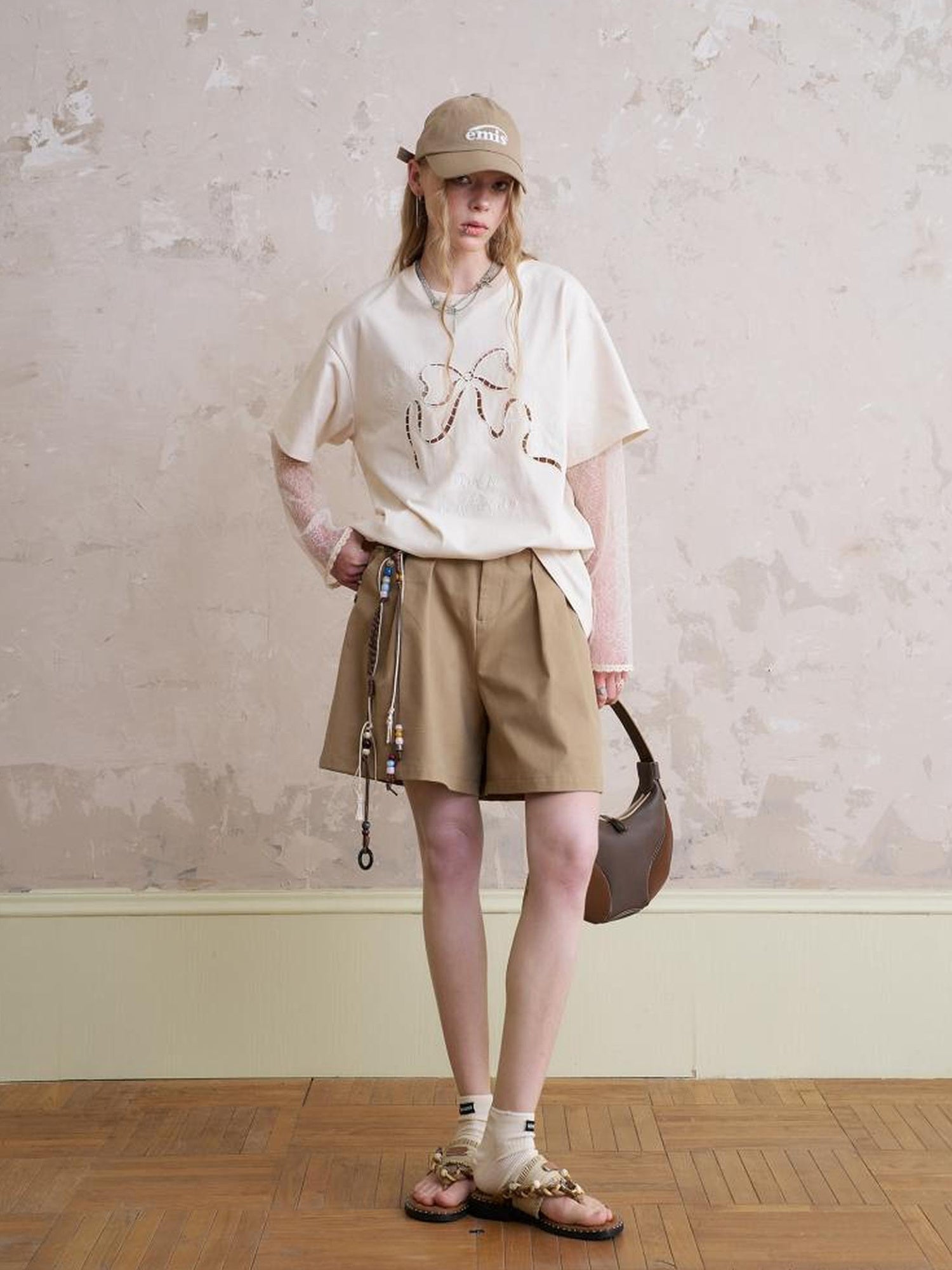 DIDDI MODA Casual Pleated Wide Leg Mid Shorts