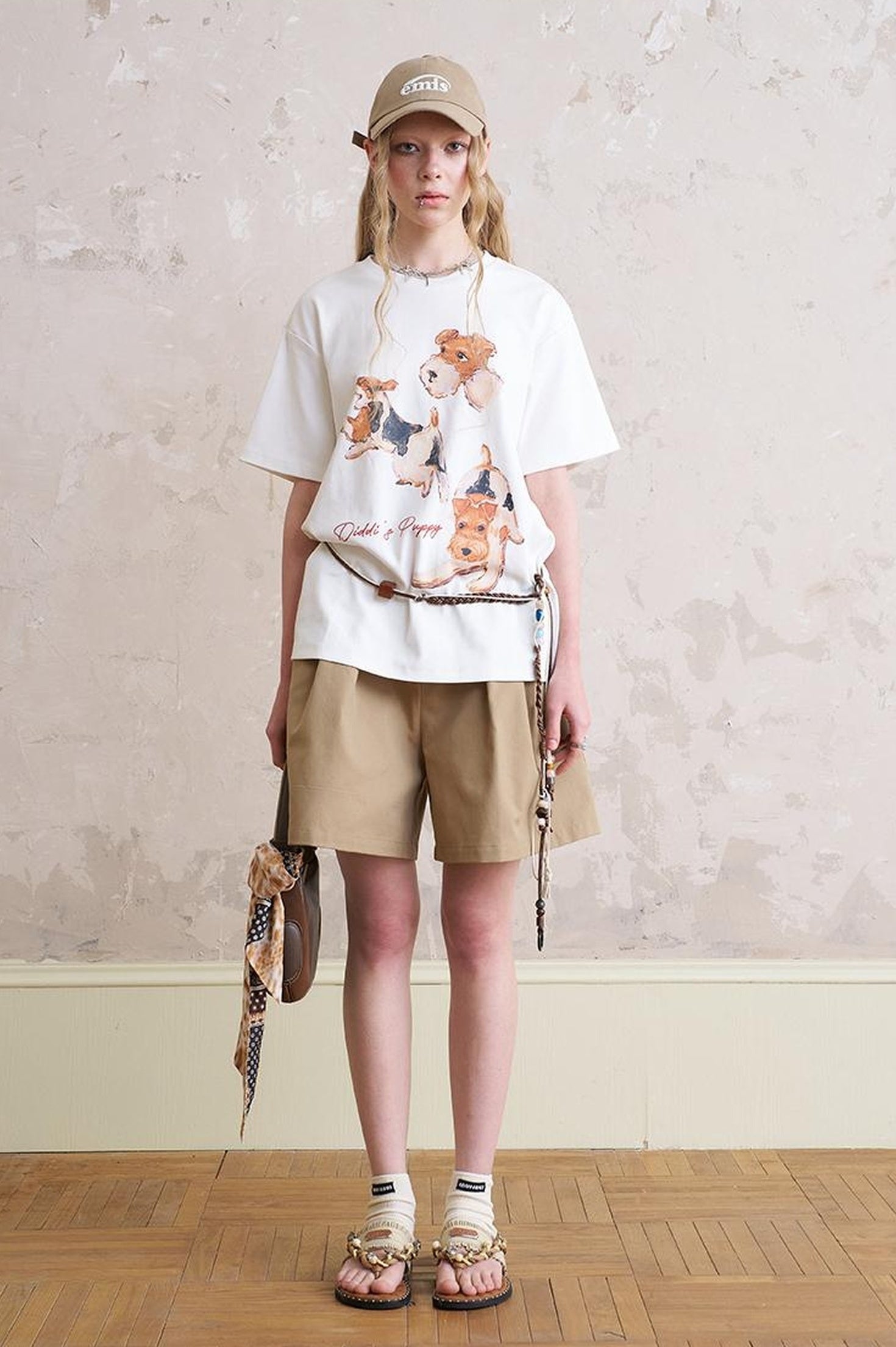 DIDDI MODA Casual Pleated Wide Leg Mid Shorts