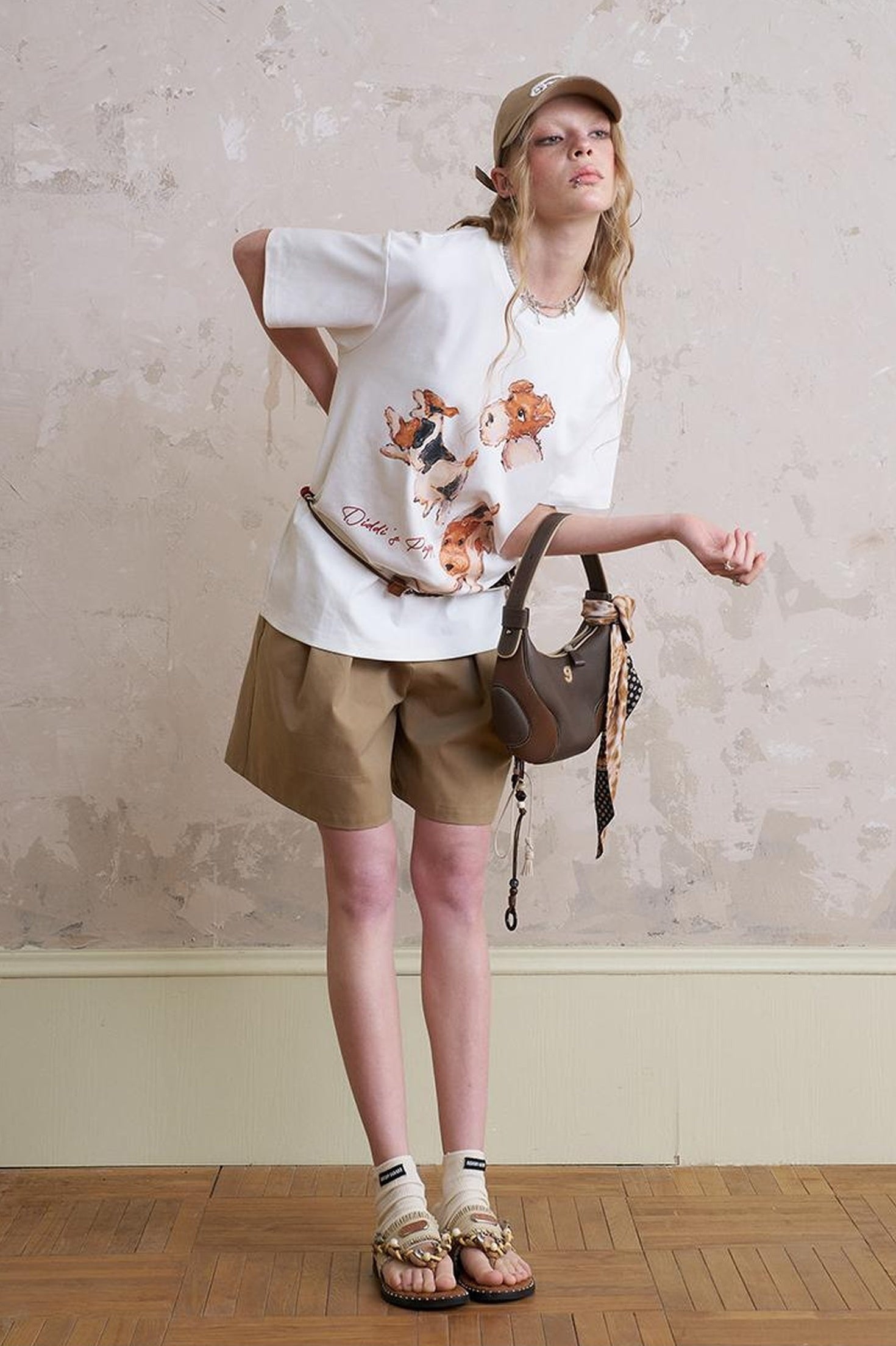 DIDDI MODA Casual Pleated Wide Leg Mid Shorts